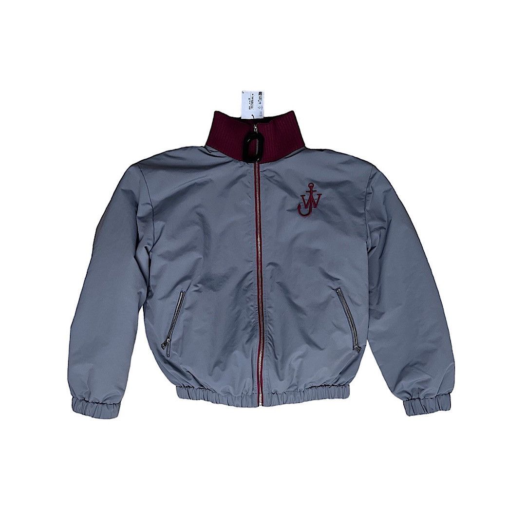 image of J W Anderson Jw Anderson Anchor Emblem Nylon Pull Tab Zip Bomber Jacket in Grey, Men's (Size Small)