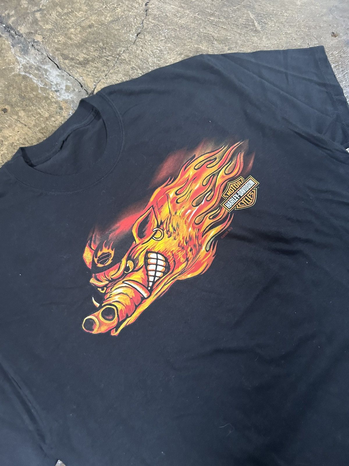 Harley Davidson × Vintage Crazy Vintage Y2K Harley Davidson Flames Hog Biker Tee Shirt Size US L / EU 52-54 / 3 - 3 Thumbnail