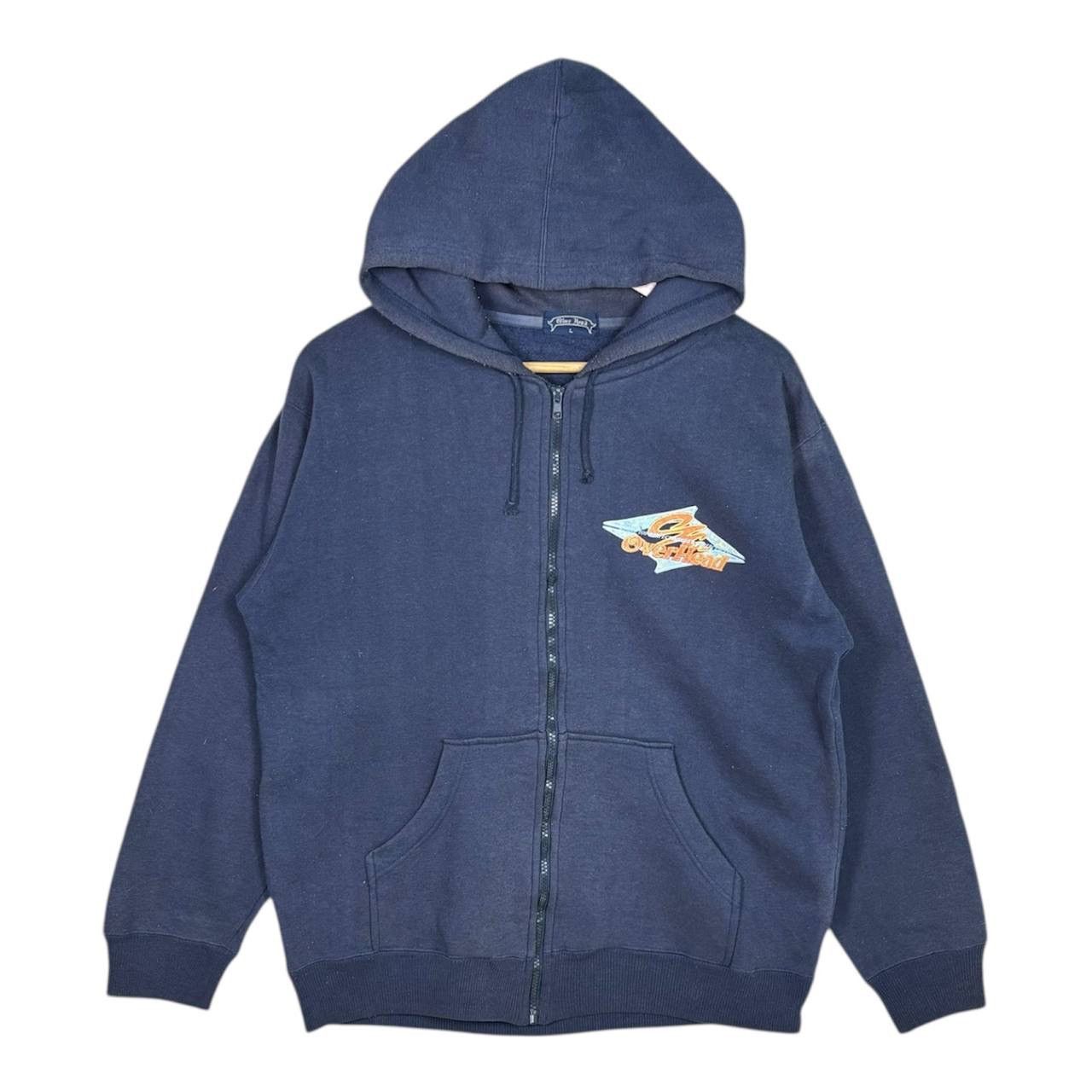 Y2K Over Head Full Zip Faded Navy Blue Hoodie Skater Grunge