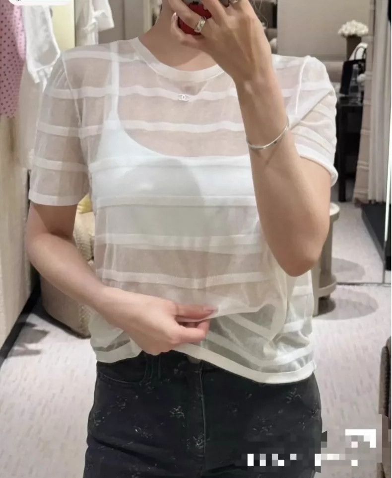 Chanel Chanel 24S white knitted striped transparent short sleeves Size XS / US 0-2 / IT 36-38 - 9 Thumbnail