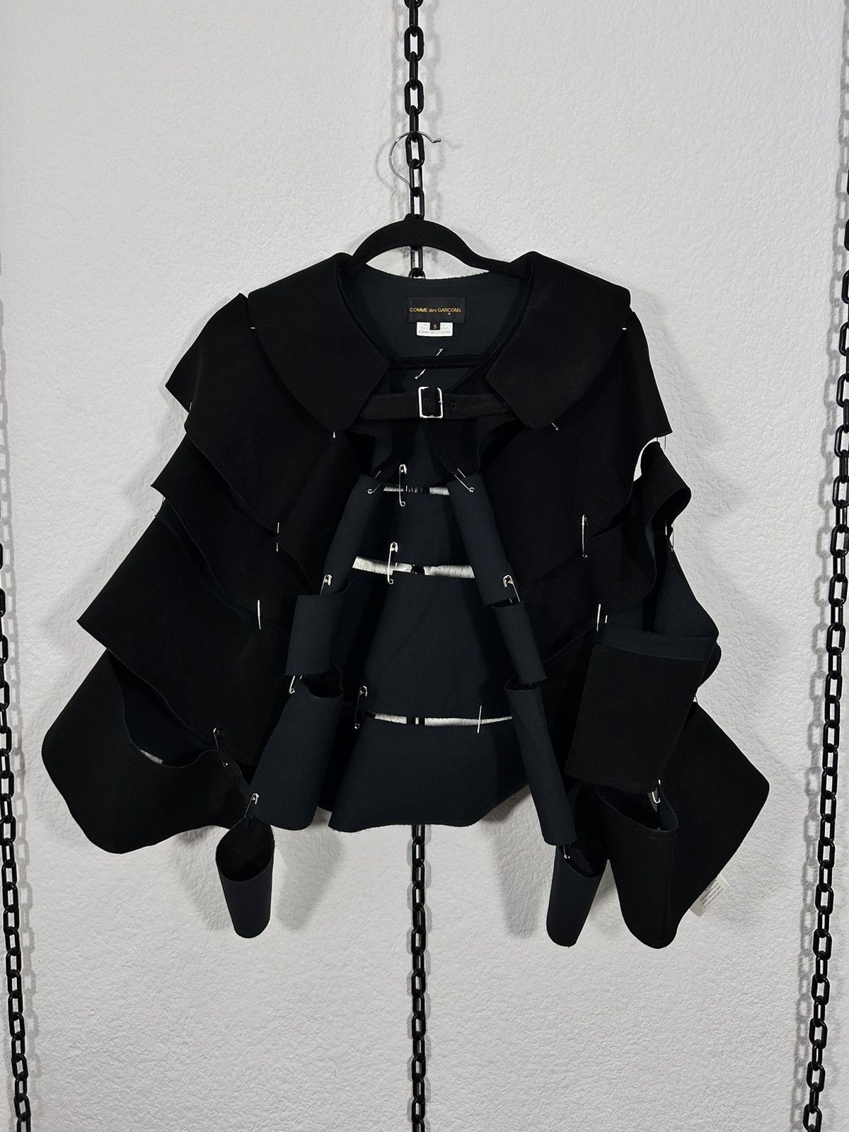 image of Archival Clothing x Comme Des Garcons Comme Des Garçons Safety Pin Panel Cape Ad 2014 in Black (Siz