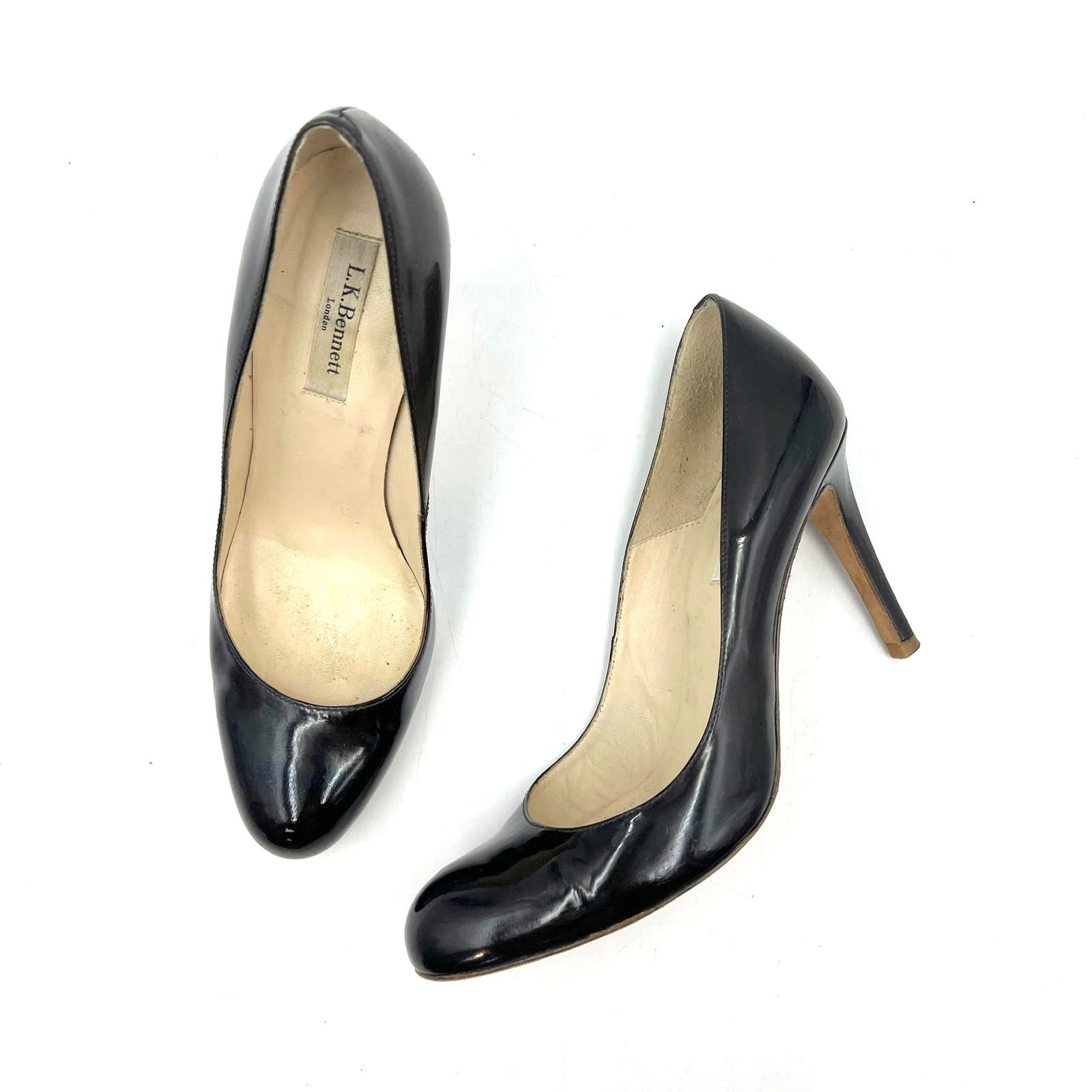 image of Lk Bennett Shilo Patent Leather Court Shoes Stiletto Heels in Black, Women's (Size 8)