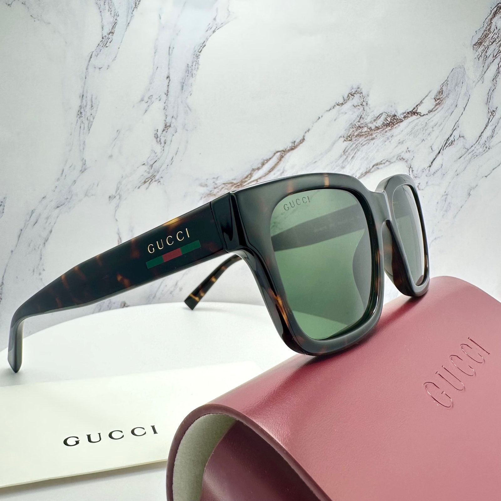 Gucci New GUCCI Sunglasses Brown Gold Red Green Web 55-20-145 mm Size ONE SIZE - 4 Thumbnail