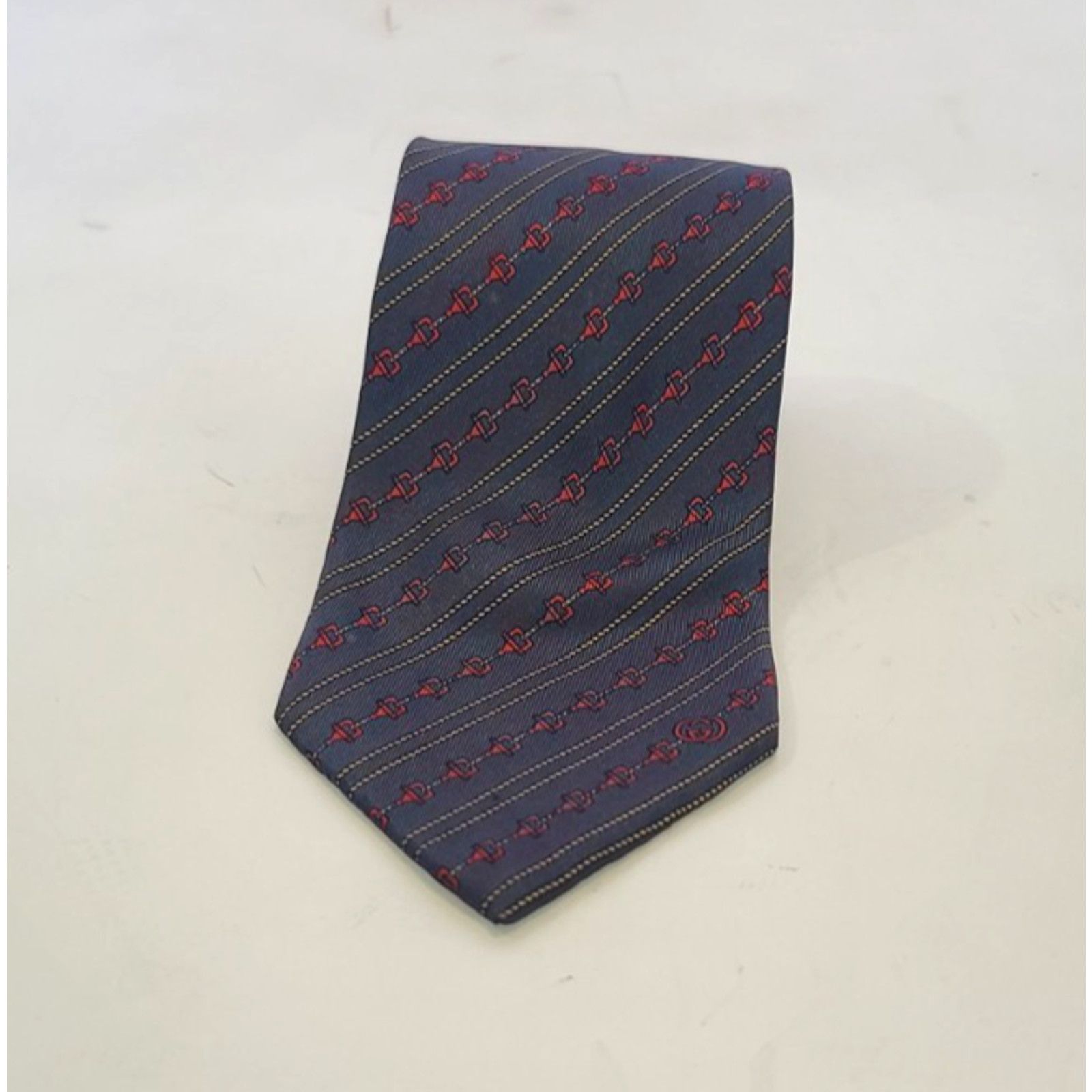 Gucci Vintage Gucci Mens Blue Chain Logo 100% Silk Mens Tie Size ONE SIZE - 3 Thumbnail