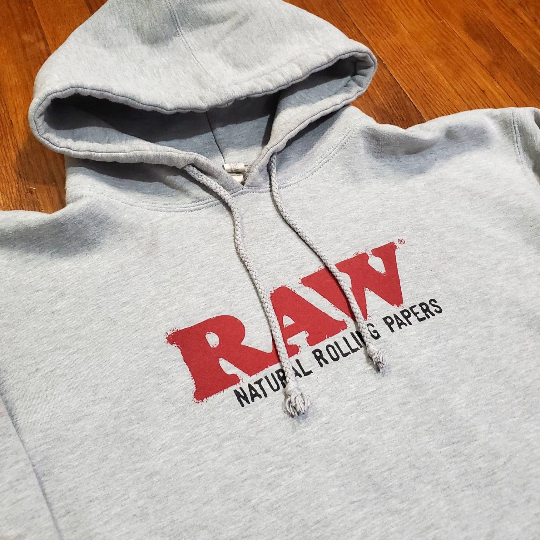 Vintage RAW Hoodie Mens XL Gray Pullover Graphic Print Front Logo Back Emblem Pockets 52% Cotton 48% Polyester Size US XL / EU 56 / 4 - 4 Thumbnail