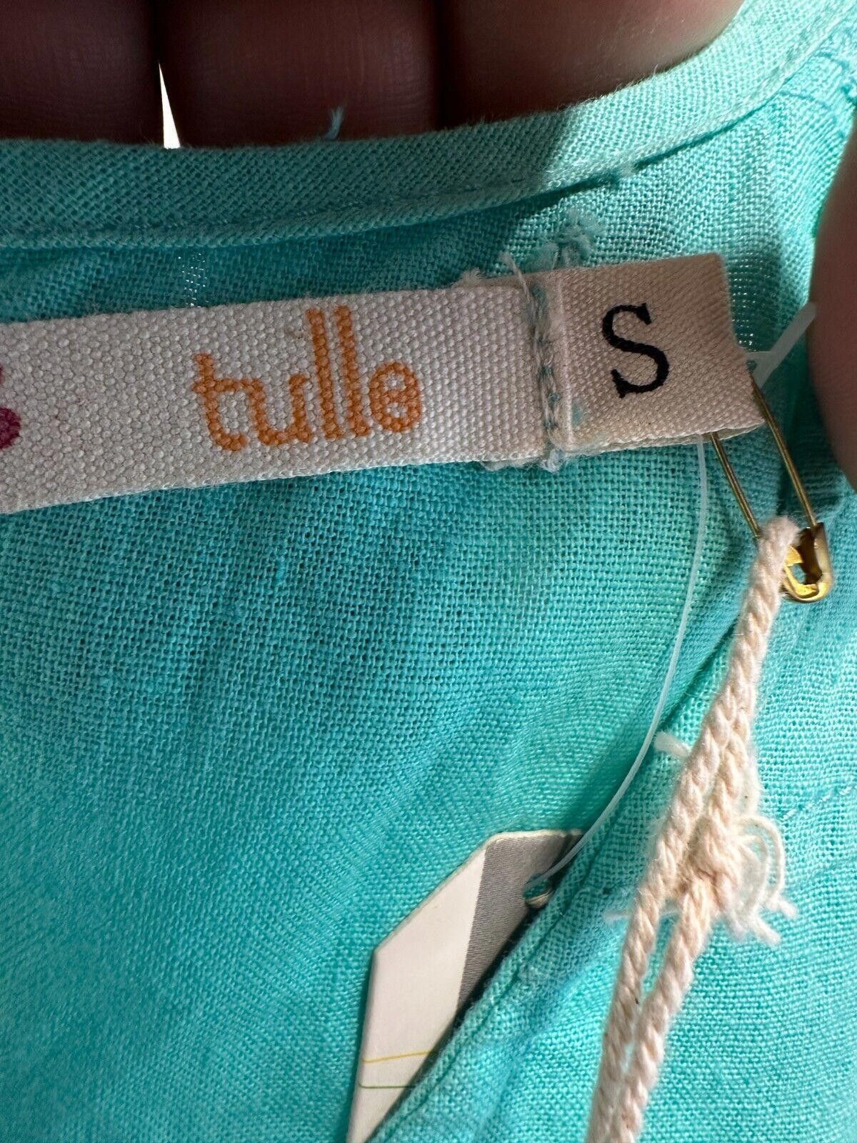 Tultex Tulle Aqua linen Blend sleeveless Midi pockets Dress Size S Size S / US 4 / IT 40 - 8 Thumbnail