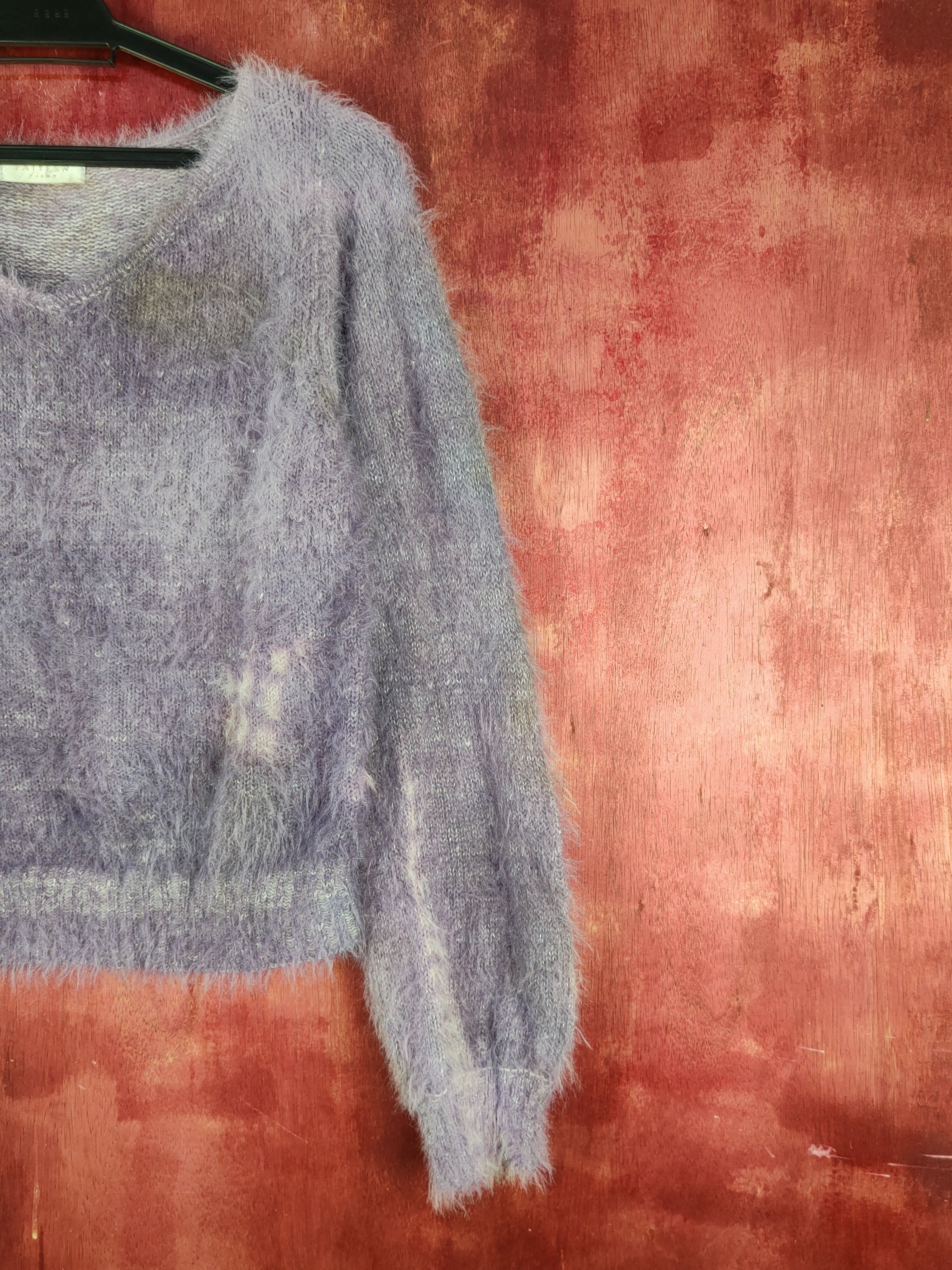 Homespun Knitwear Pattern Fiona Purple faded Shaggy Fur Mohair Knitwear #S2276 Size S / US 4 / IT 40 - 5 Thumbnail