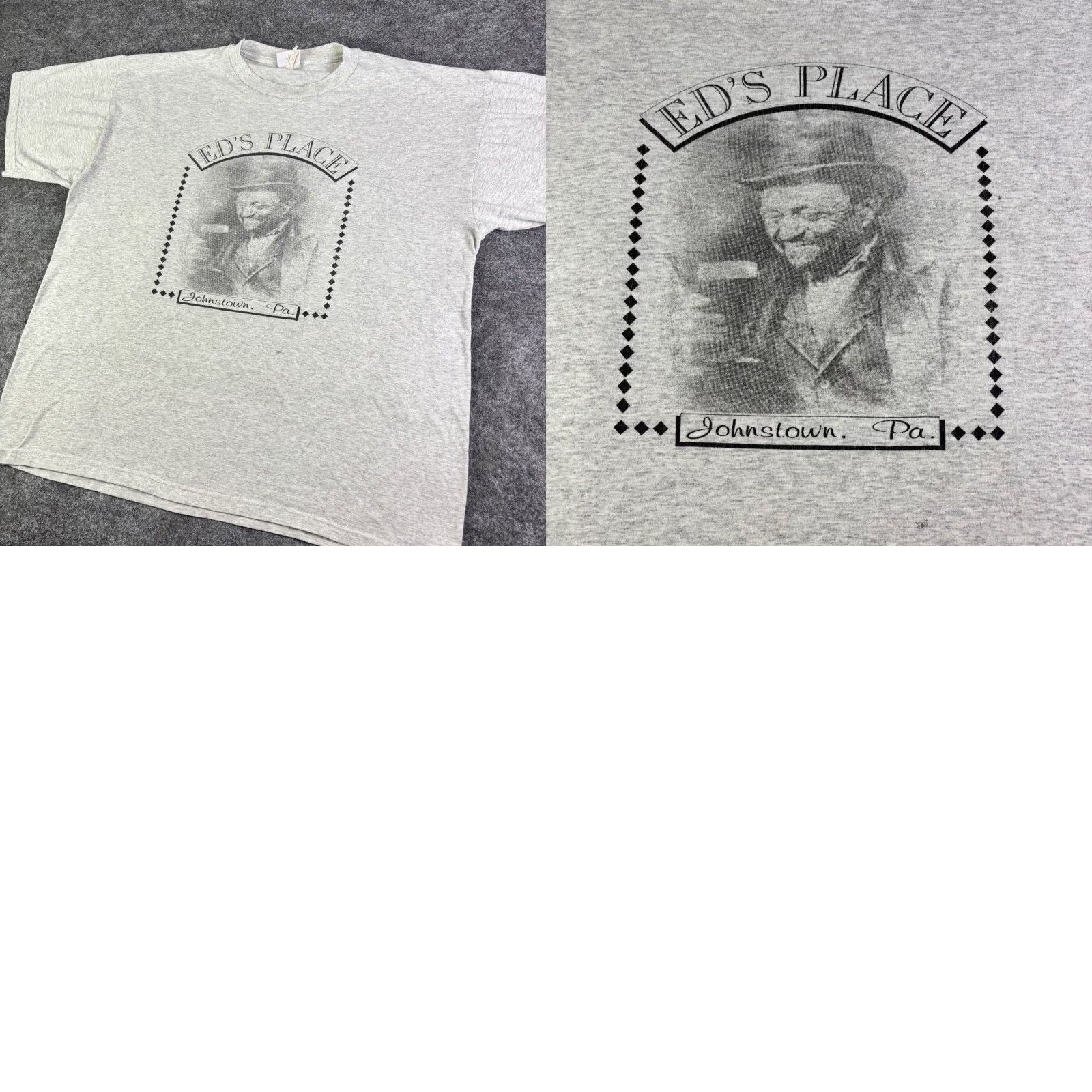 Jerzees VINTAGE Jerzees Ed's Place Johnstown PA Graphic T-Shirt XL Mens Gray Heathered Crew Neck Short Sleeve Graphic Print Size US XL / EU 56 / 4 - 8 Thumbnail