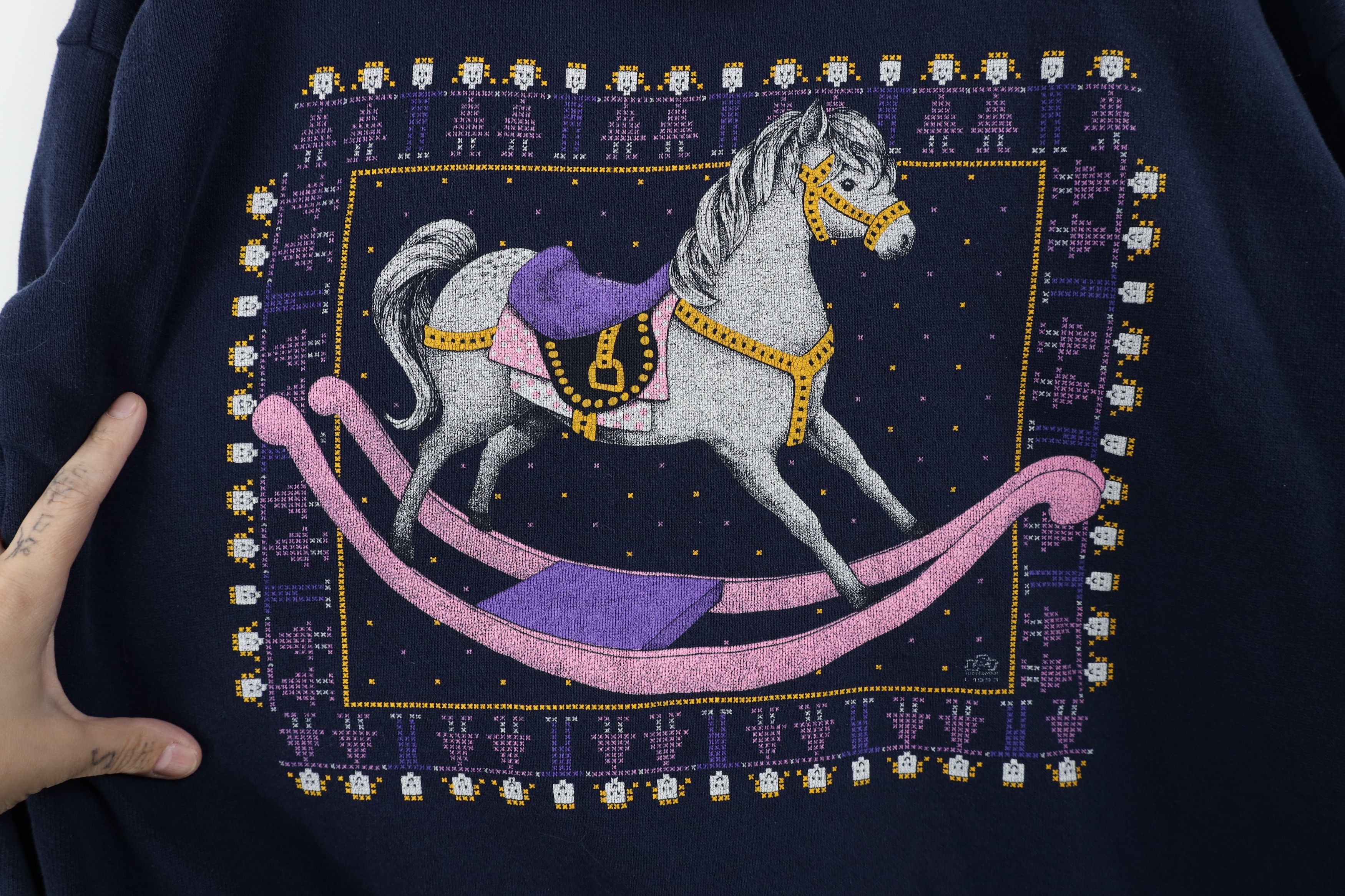 Vintage Vintage 90s Streetwear Horse Unicorn Collared Sweatshirt USA Size L / US 10 / IT 46 - 5 Thumbnail