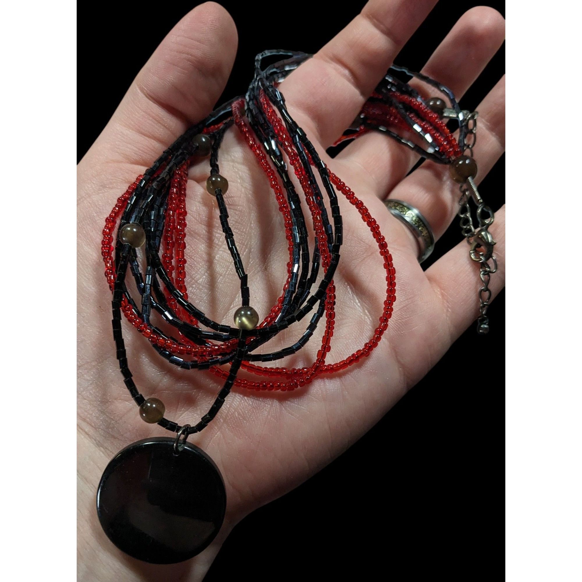 Other Gothic Black And Red Layered Glass Beaded Necklace Size ONE SIZE - 5 Thumbnail