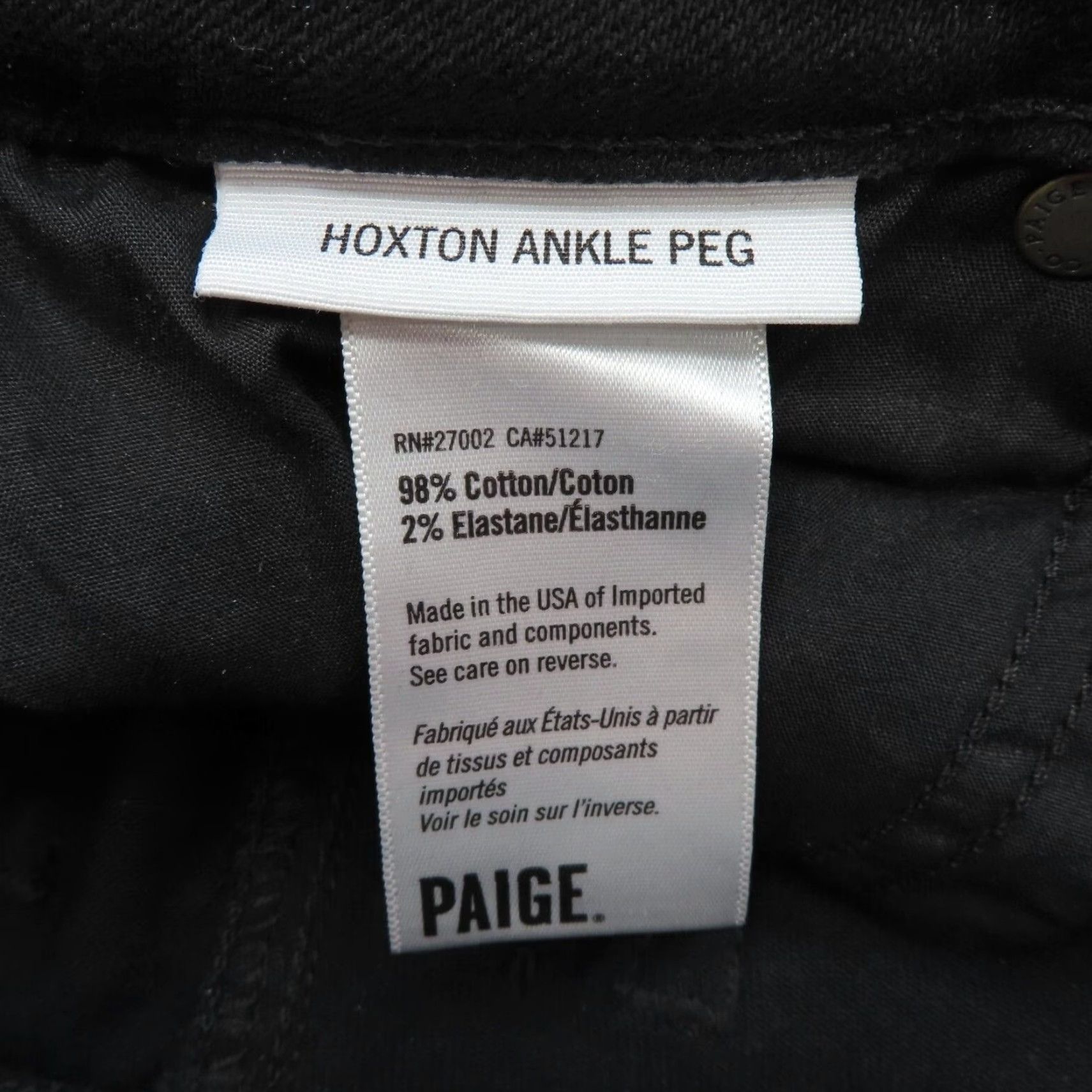 Paige Paige Hoxton Ankle Peg Lace Up Jeans Womens 27 Black Denim Cotton Blend Boyfriend Regular Hem 5.5" Inseam 30" Size 27" / US 4 / IT 40 - 7 Thumbnail
