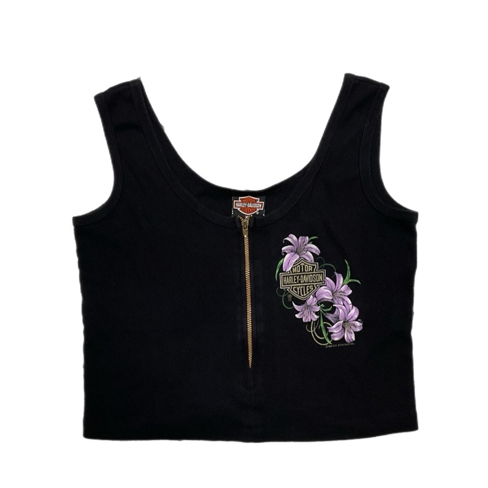 & Other Stories Vintage Harley Davidson 1989 Black /Flower graphic Crop Top Size XL / US 12-14 / IT 48-50 - 1 Thumbnail