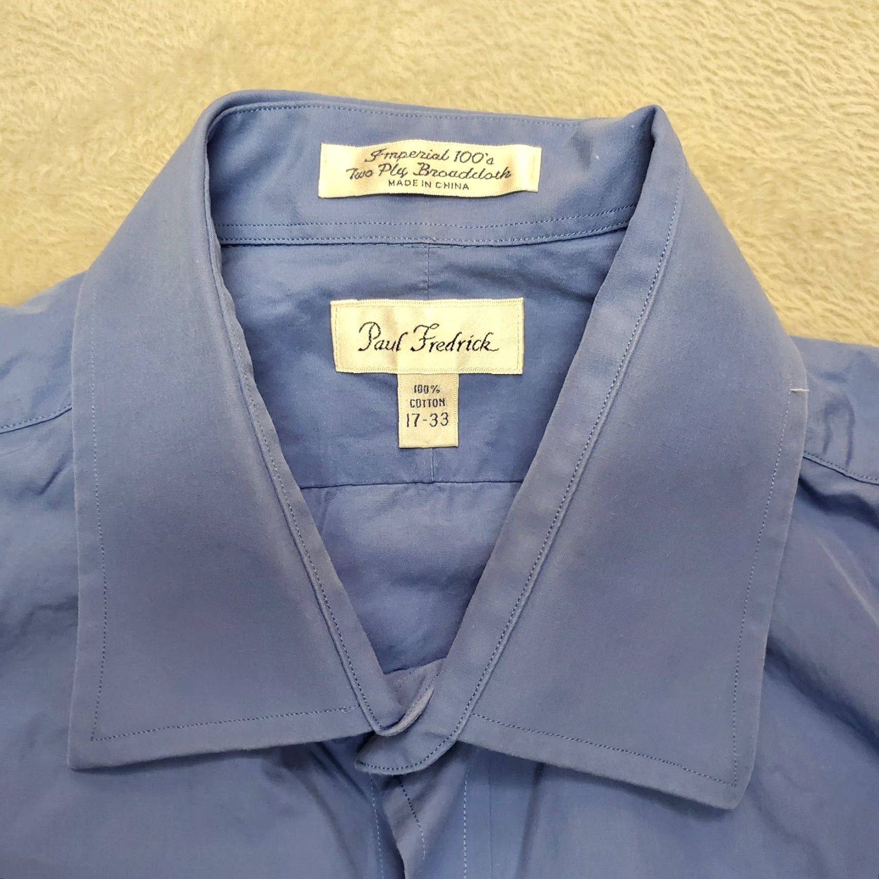 Imperial Paul Fredrick Shirt Mens 16.5 Blue Imperial Two Ply Broadcloth French Cuff Button-Up Long Sleeve Mens Shirt Size US XL / EU 56 / 4 - 3 Thumbnail