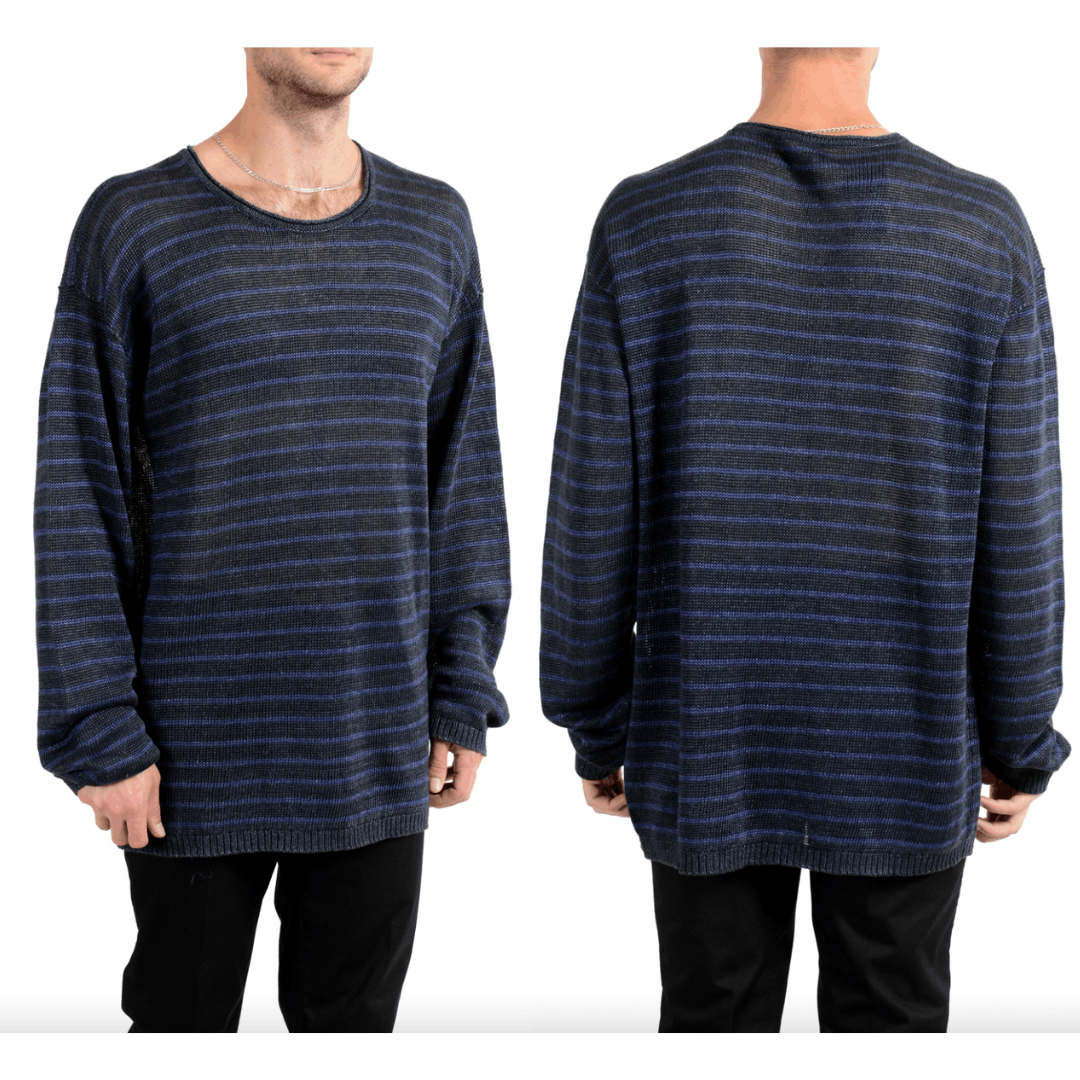 John Varvatos $200 NWD Midnight Striped LS Crewneck Linen Sweater Size US XL / EU 56 / 4 - 1 Thumbnail