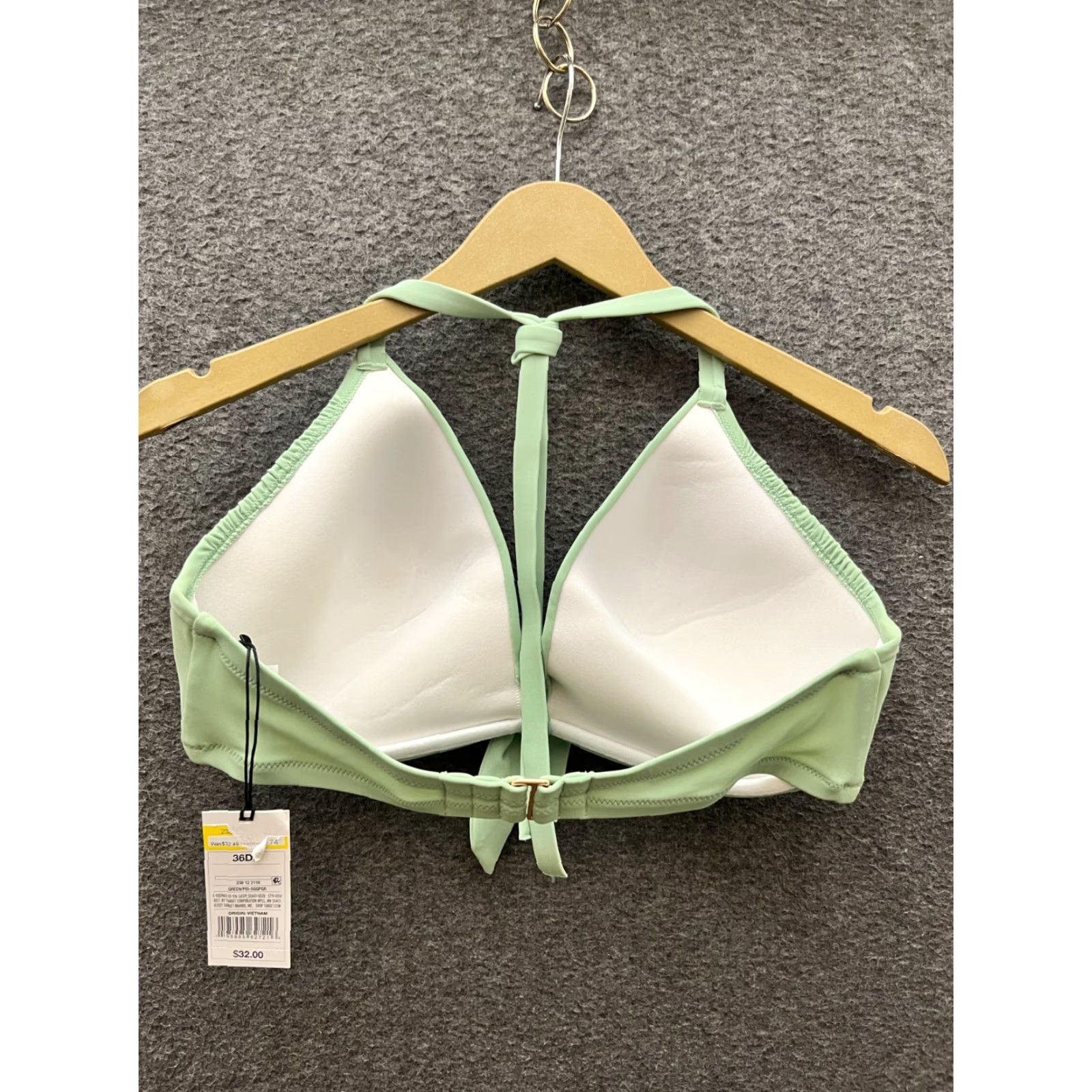 Vintage Shade & Shore Green Front Tie Halter Bikini Top DD 36 Green Padded Lined Stretch Women Adult 36DD Beach Swim Top Size XS / US 0-2 / IT 36-38 - 2 Thumbnail