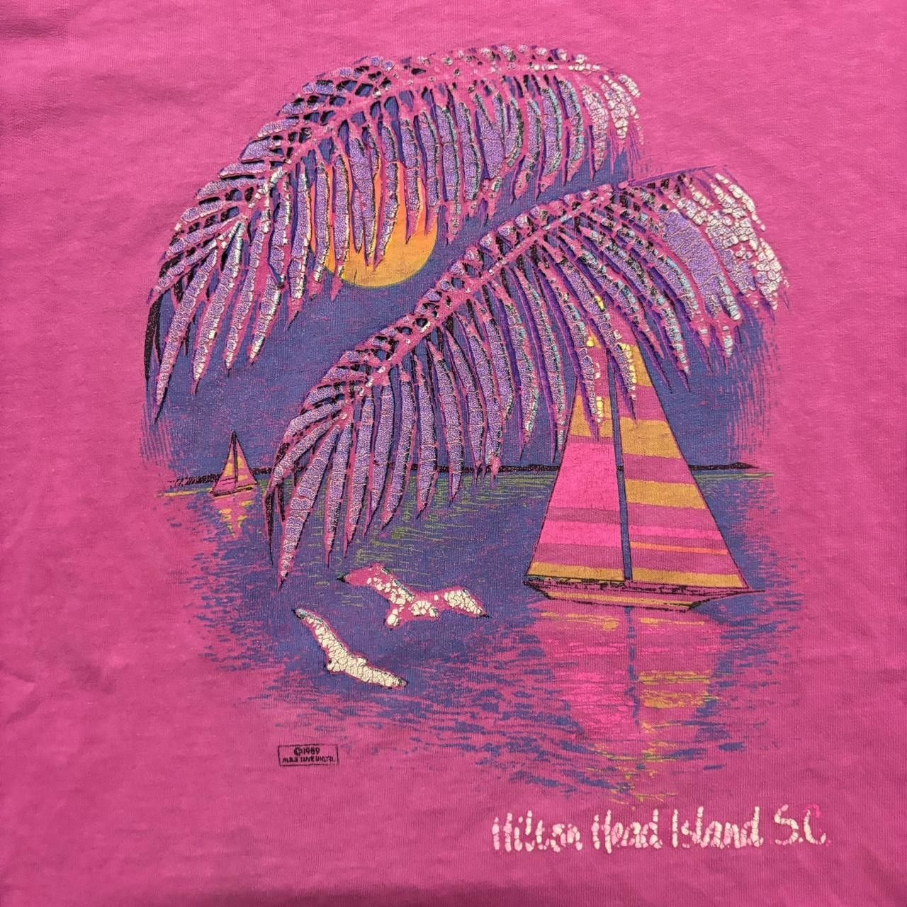 Japanese Brand × Vintage Crazy Vintage 80s Pink Beach Tropical Surf Single Stitch Graphic Tee! Size US XL / EU 56 / 4 - 3 Thumbnail