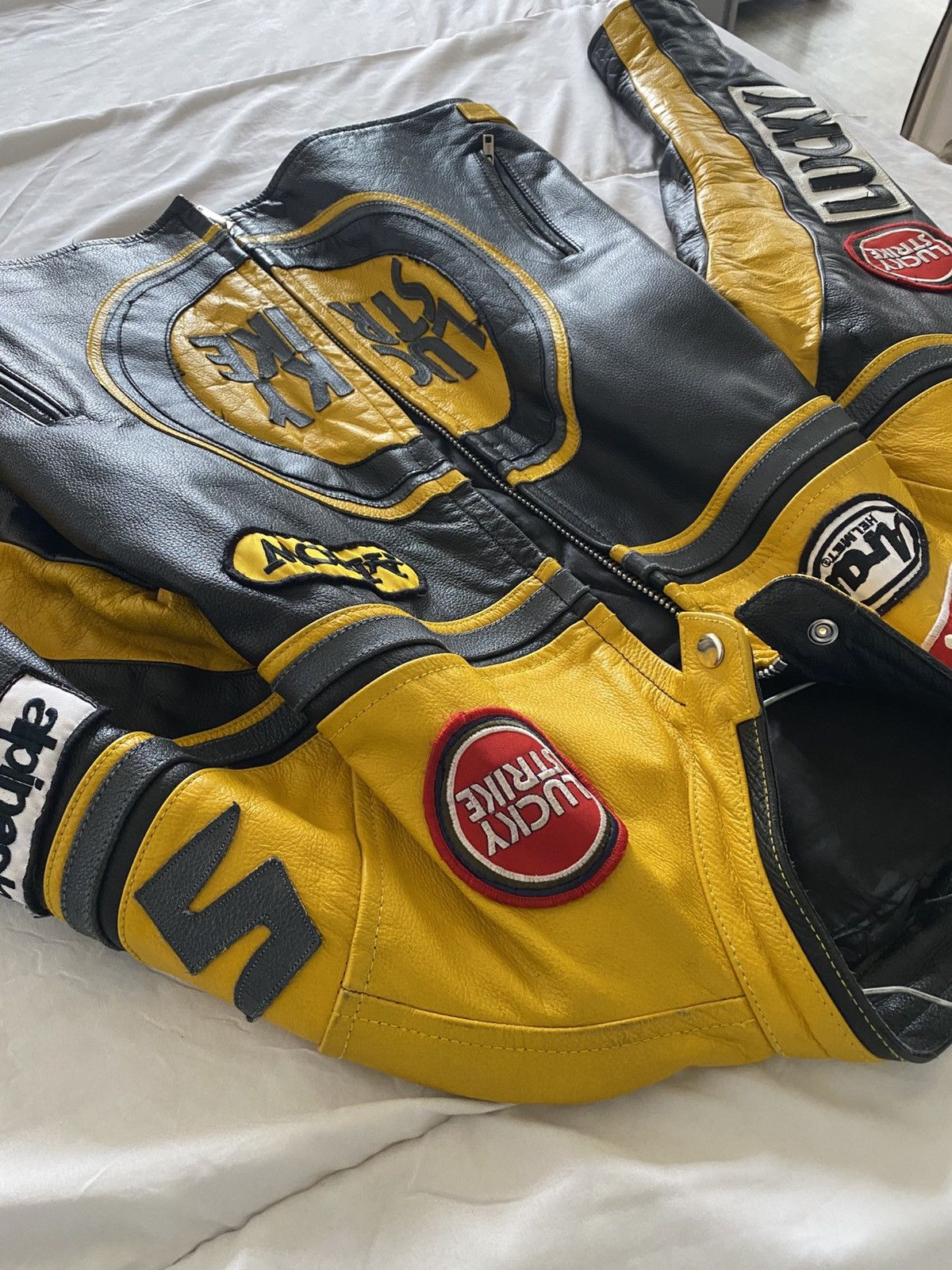 Other Lucky Strike Motorcycle Leather Jacket Black and Yellow Size US M / EU 48-50 / 2 - 3 Thumbnail