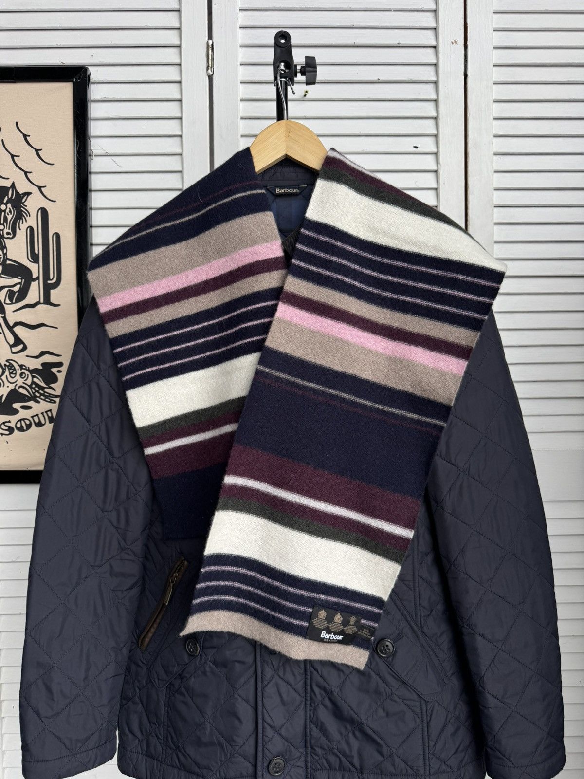 Barbour Barbour Striped Scarf Lambswool Navy Burgundy Long Size ONE SIZE - 4 Thumbnail