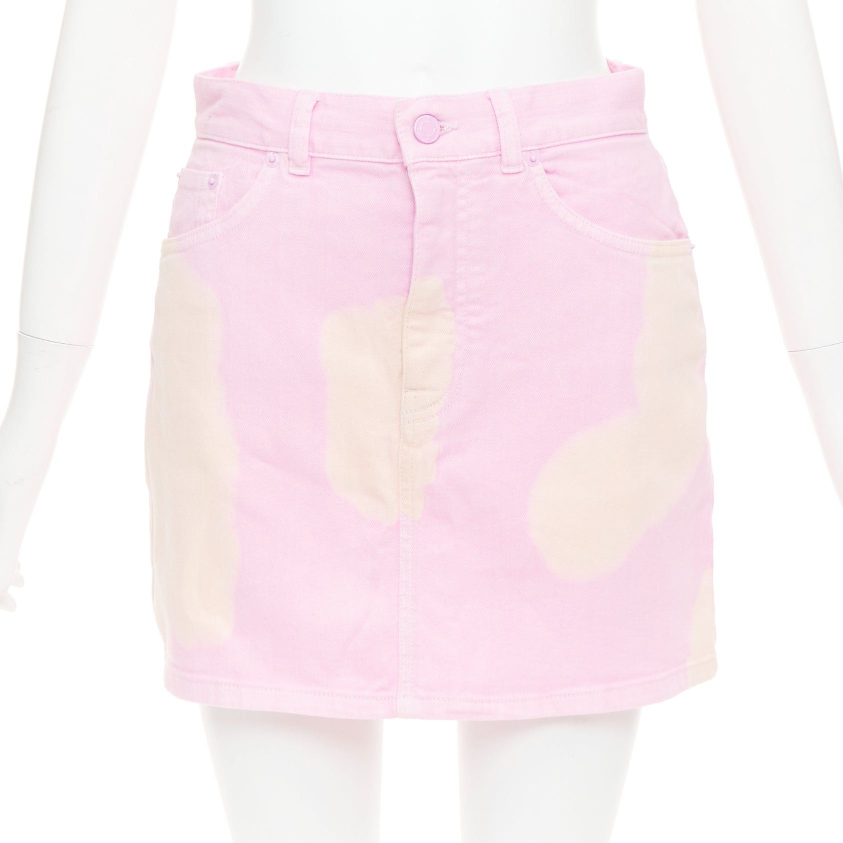 Givenchy GIVENCHY pink cream bleach patchy dye cotton denim short skirt FR36 S Size 27" / US 4 / IT 40 - 1 Thumbnail