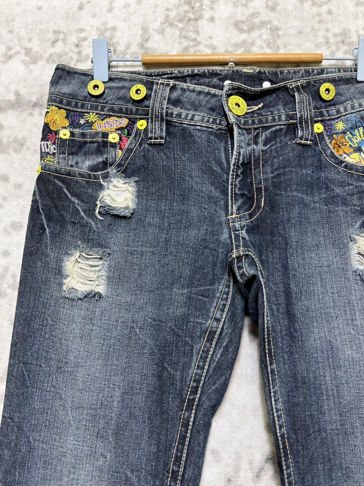 Hysteric Glamour Happiness Y2K Low Rise Floral Embroidered Graffiti Denim Size US 30 / EU 46 - 4 Thumbnail
