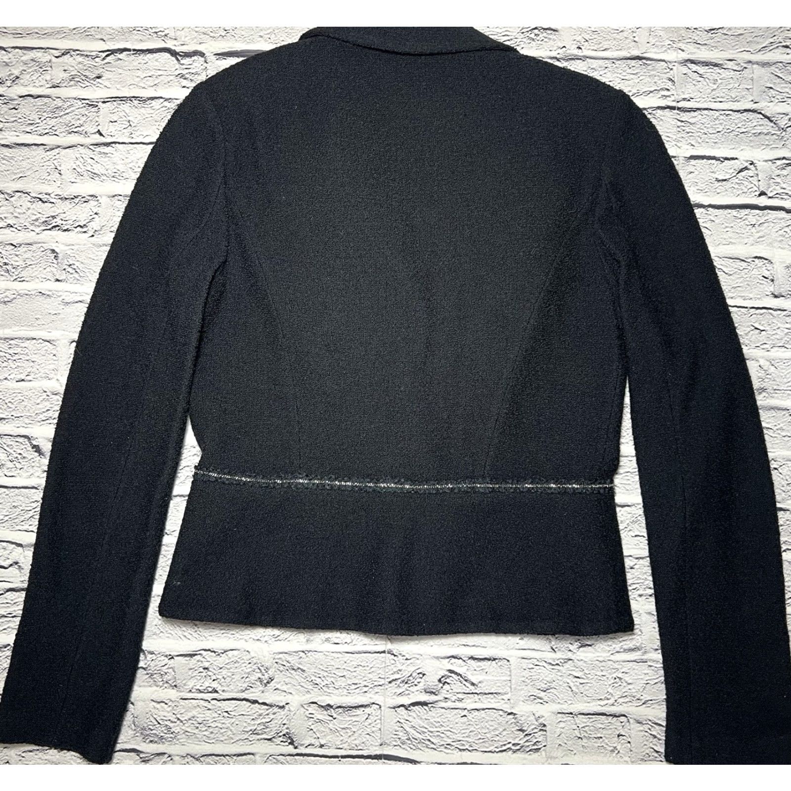 St. John St. John Jacket Size 2 Black Boucle Knit Chain Trim Blazer One Button Collared Long Sleeve Women Size XS / US 0-2 / IT 36-38 - 3 Thumbnail