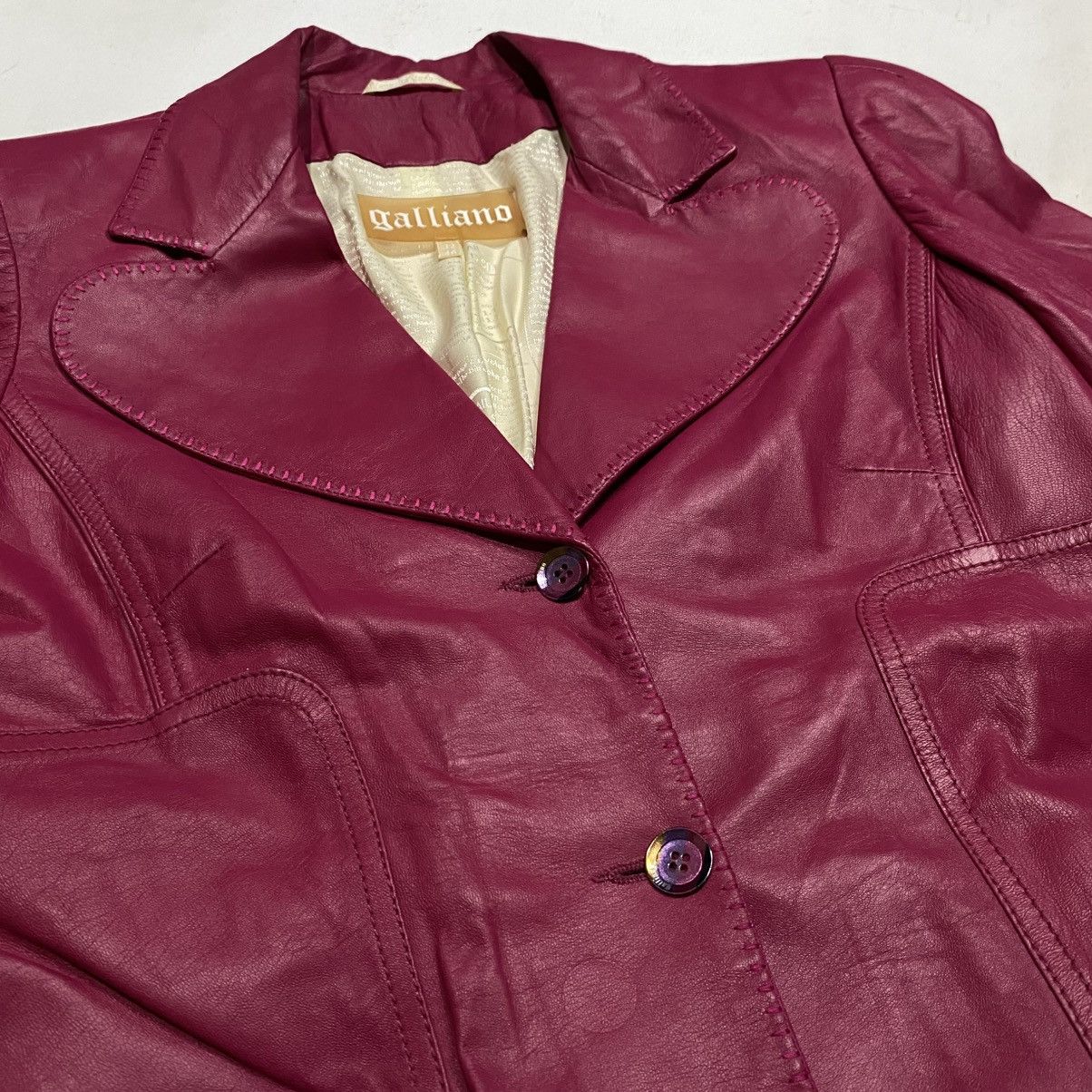 John Galliano ARCHIVE JOHN GALLIANO PINK LEATHER BLAZER Size L / US 10 / IT 46 - 2 Thumbnail