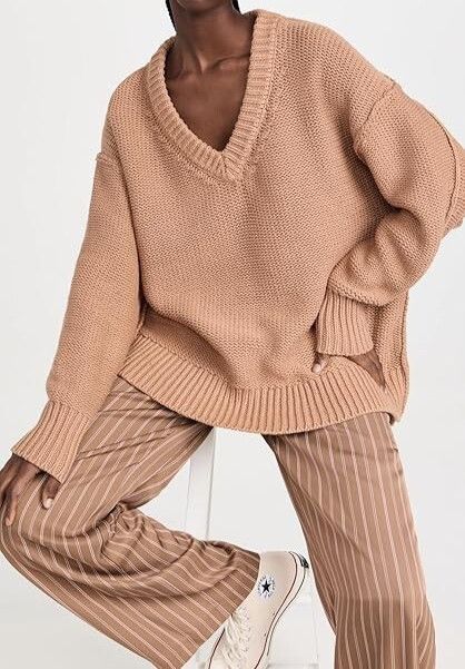 Free People Free People Alli V-Neck Knit Sweater Camel ( XS ) Size XS / US 0-2 / IT 36-38 - 1 Thumbnail