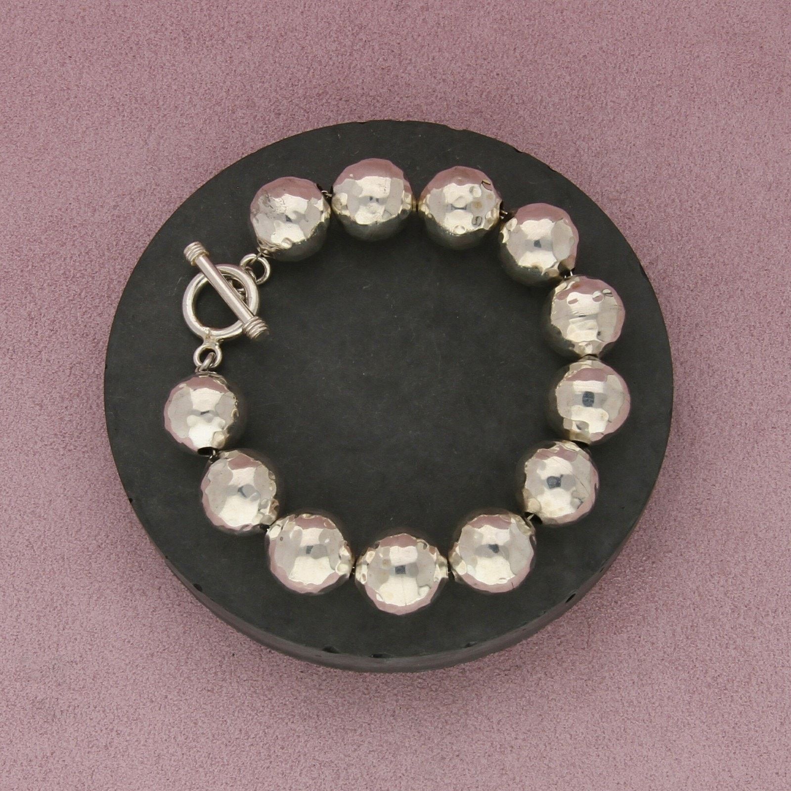 Sterling Silver sterling silver hammered bead chain bracelet size 6.75in Size ONE SIZE - 1 Thumbnail