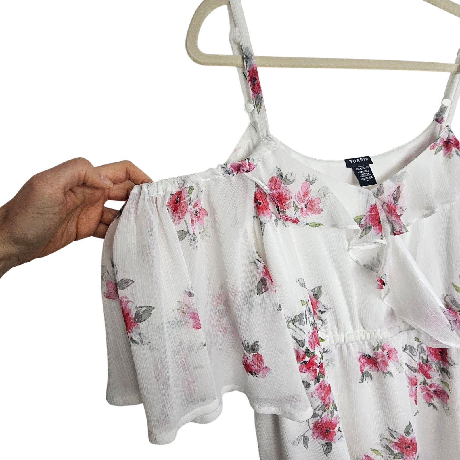 Torrid Torrid Womens Floral Cold Shoulder Top Plus Size 2X Ruffle Size XXL / US 16-18 / IT 52-54 - 5 Thumbnail