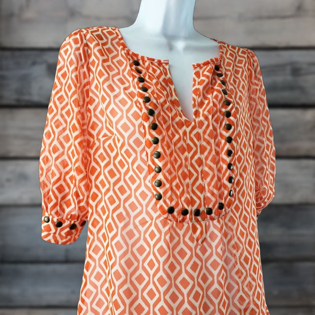 Vintage 41Hawthorn Womens Blouse Shirt Sz S Orange 3/4 Sleeve Sheer Studded Vintage: No Size S / US 4 / IT 40 - 1 Thumbnail