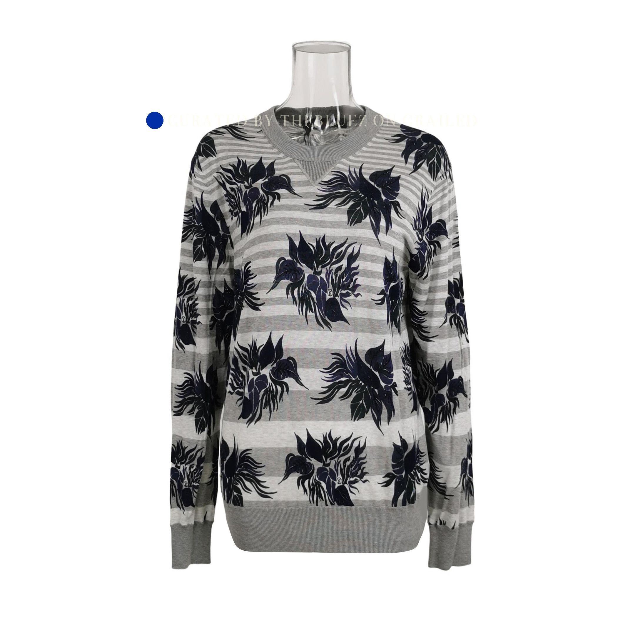 Louis Vuitton Floral Striped Knit Sweater in Gray Size US L / EU 52-54 / 3 - 1 Thumbnail