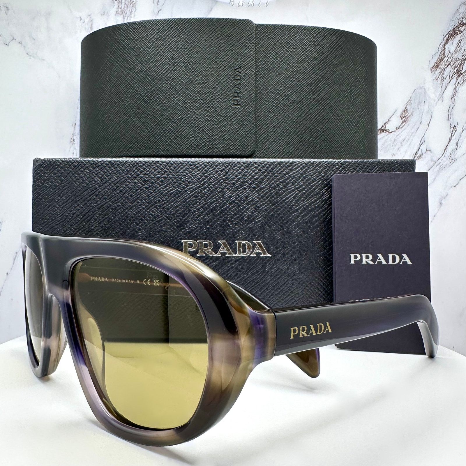 Prada New PRADA Sunglasses Brown Striped Laguna Aviator Shield Size ONE SIZE - 11 Thumbnail