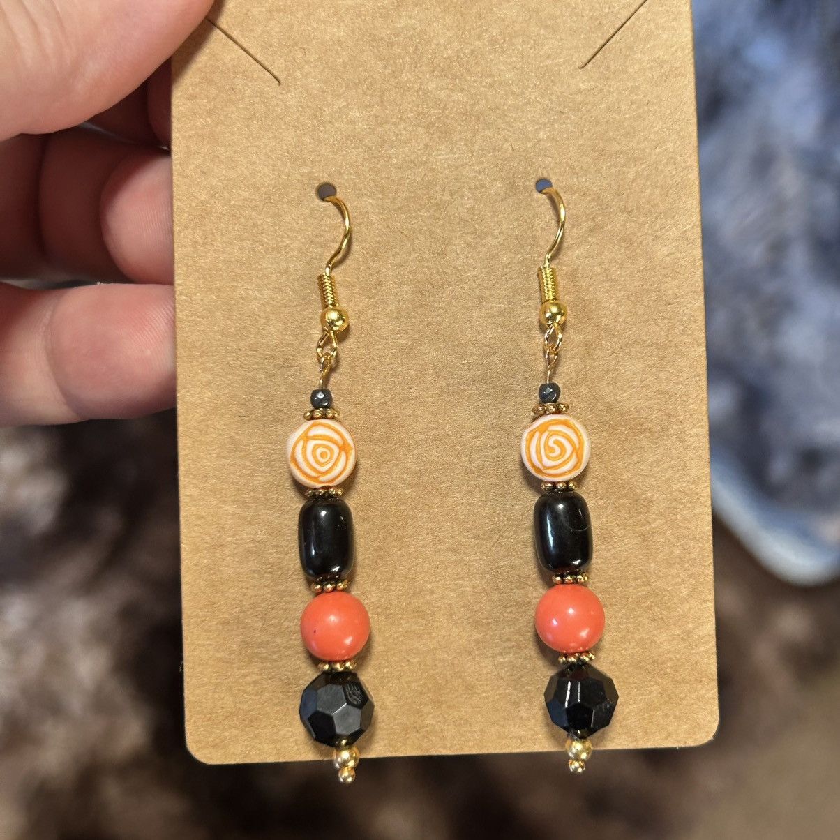 Handmade Handcrafted vintage bead cat eye glass earrings Size ONE SIZE - 2 Thumbnail