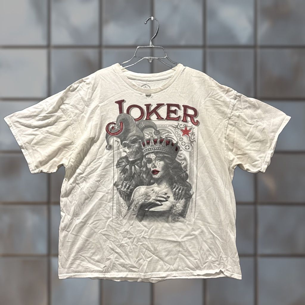Etro DOM Retro Style Joker Queen Cards White Short Sleeve Graphic T-Shirt STAINED Sz 3XL Mens 3XL White Retro Cards Joker Queen Graphic T-Shirt Size US XXL / EU 58 / 5 - 1 Thumbnail