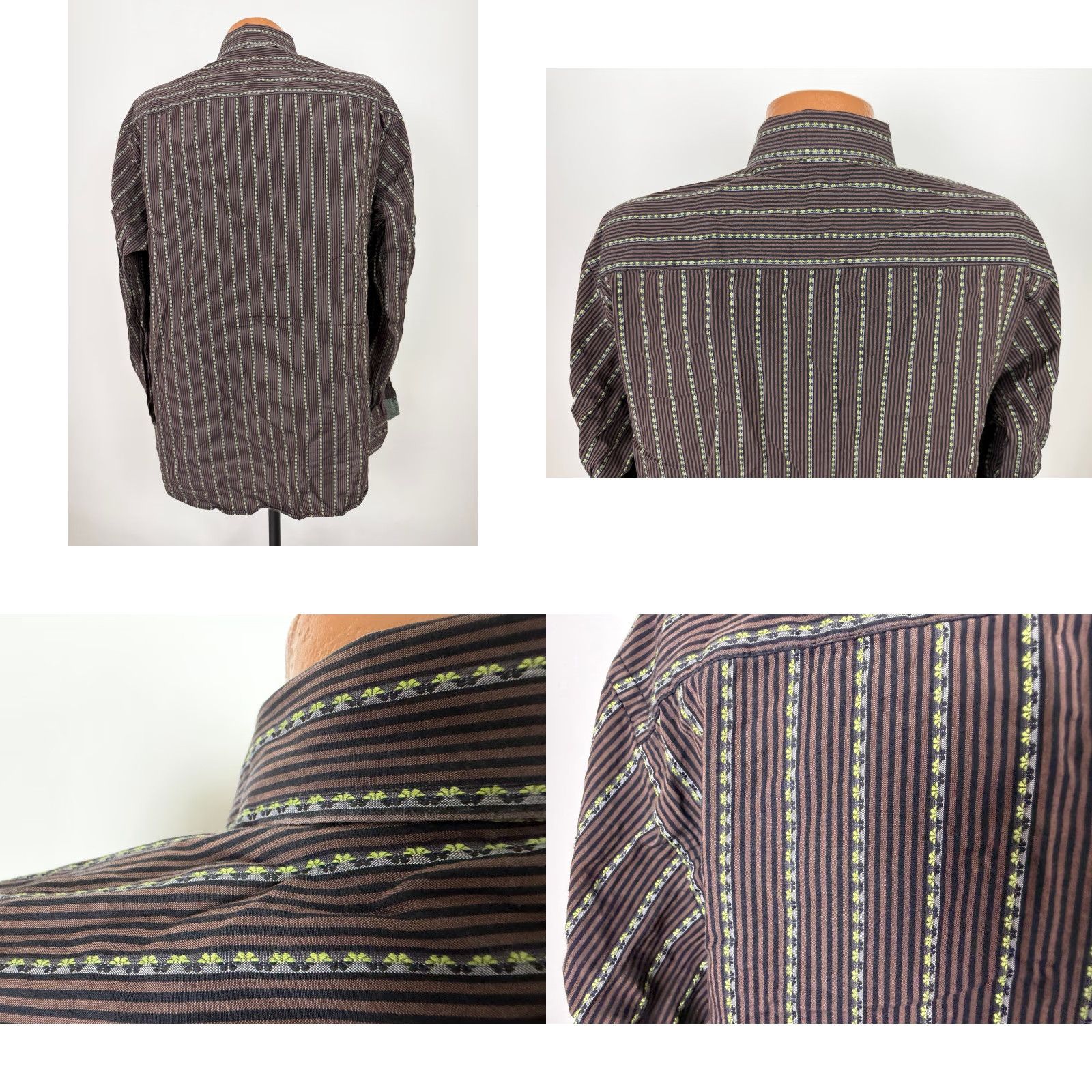 BUGATCHI VINTAGE Bugatchi Uomo Shirt Men XL Striped Button-Up Brown Black Green Size US XL / EU 56 / 4 - 8 Thumbnail