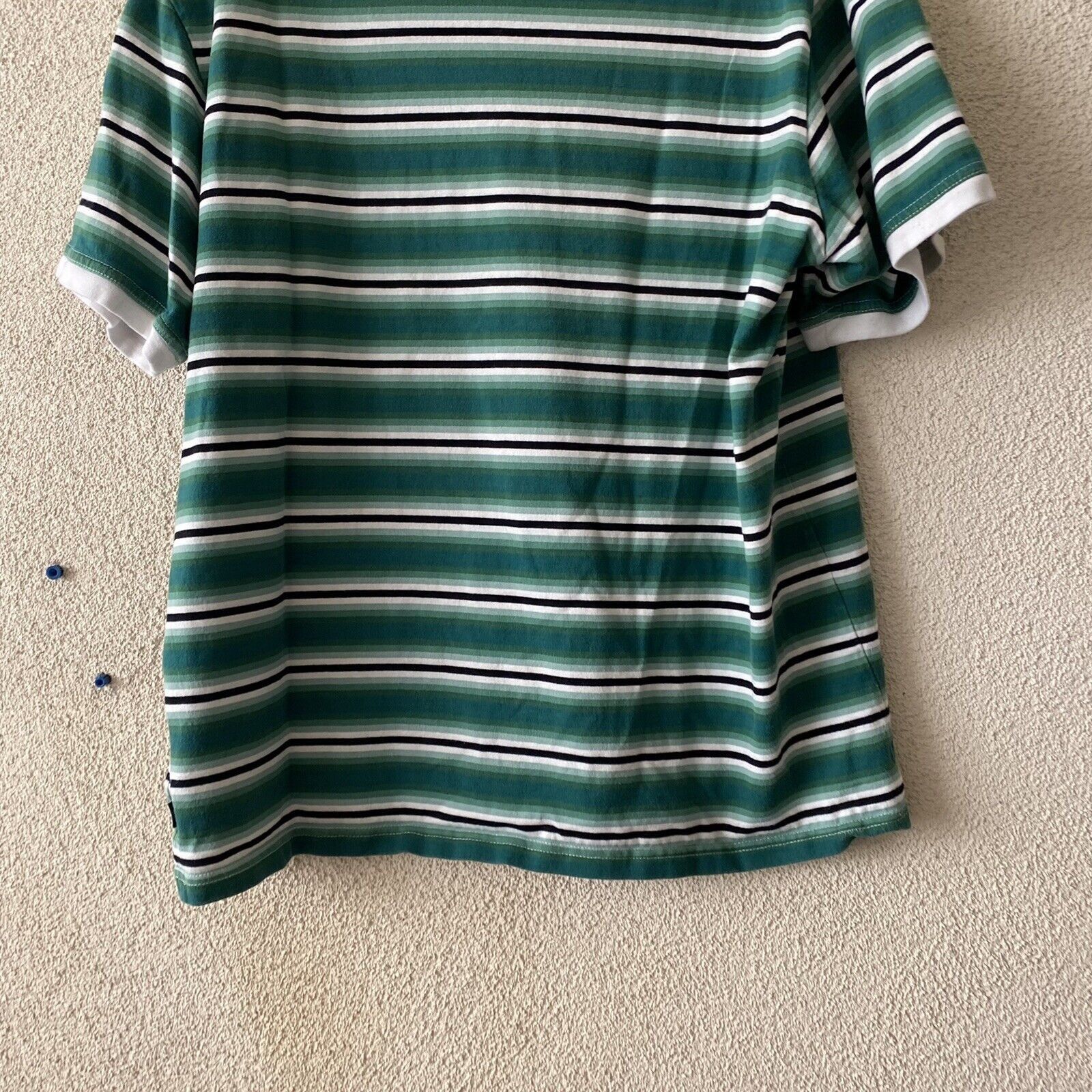 Huf HUF Mens Top Green White Stripe 100% Cotton Tee S/S T-Shirt Size US L / EU 52-54 / 3 - 8 Thumbnail