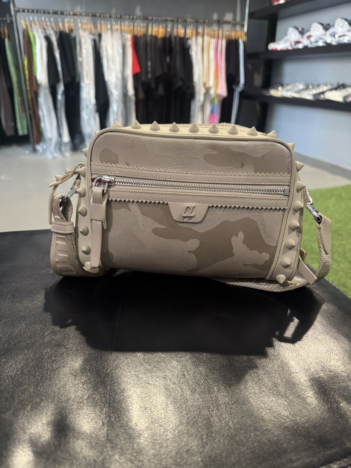 Christian Louboutin Camo Spiked Crossbody Bag in Beige, Men's