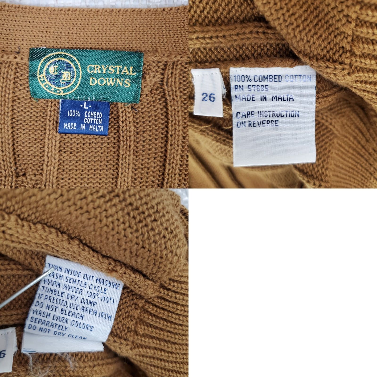 Vintage Vintage Crystal Downs Michigan Cardigan Vest Mens Large Brown 100% Combed Cotton V Neck Button Front Pockets Golf VTG Size US L / EU 52-54 / 3 - 9 Thumbnail