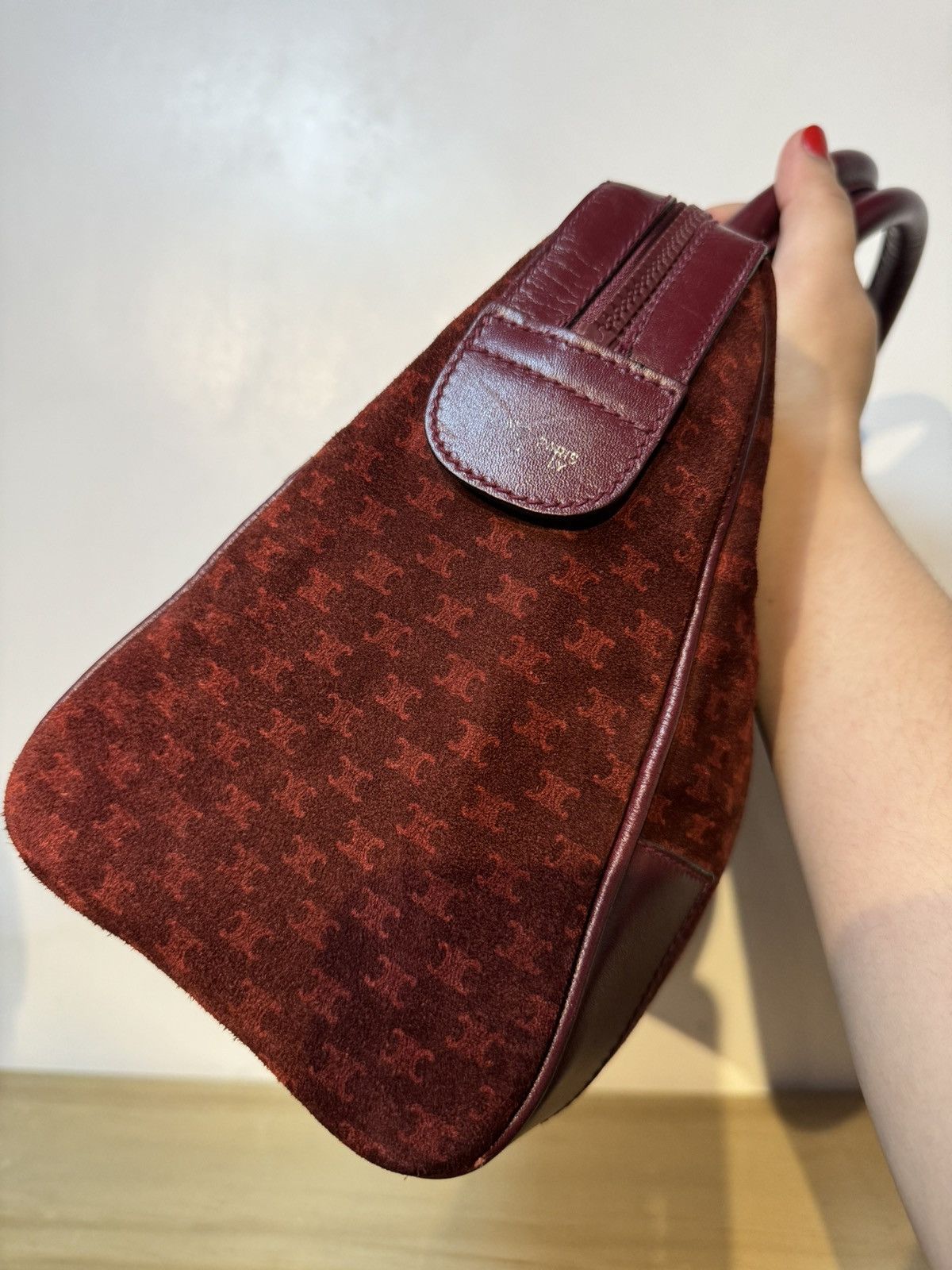 Celine Celine Macadam Handbag Red Suede Size ONE SIZE - 6 Thumbnail
