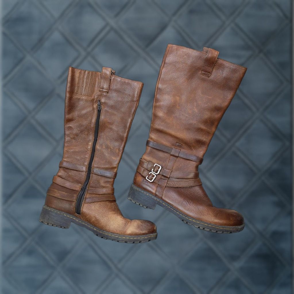 Vintage B.o.c Boots Womens Size 9 40.5 Brown Leather Knee High Biker Buckle Zip Lug Sole Size US 9 / IT 39 - 1 Thumbnail