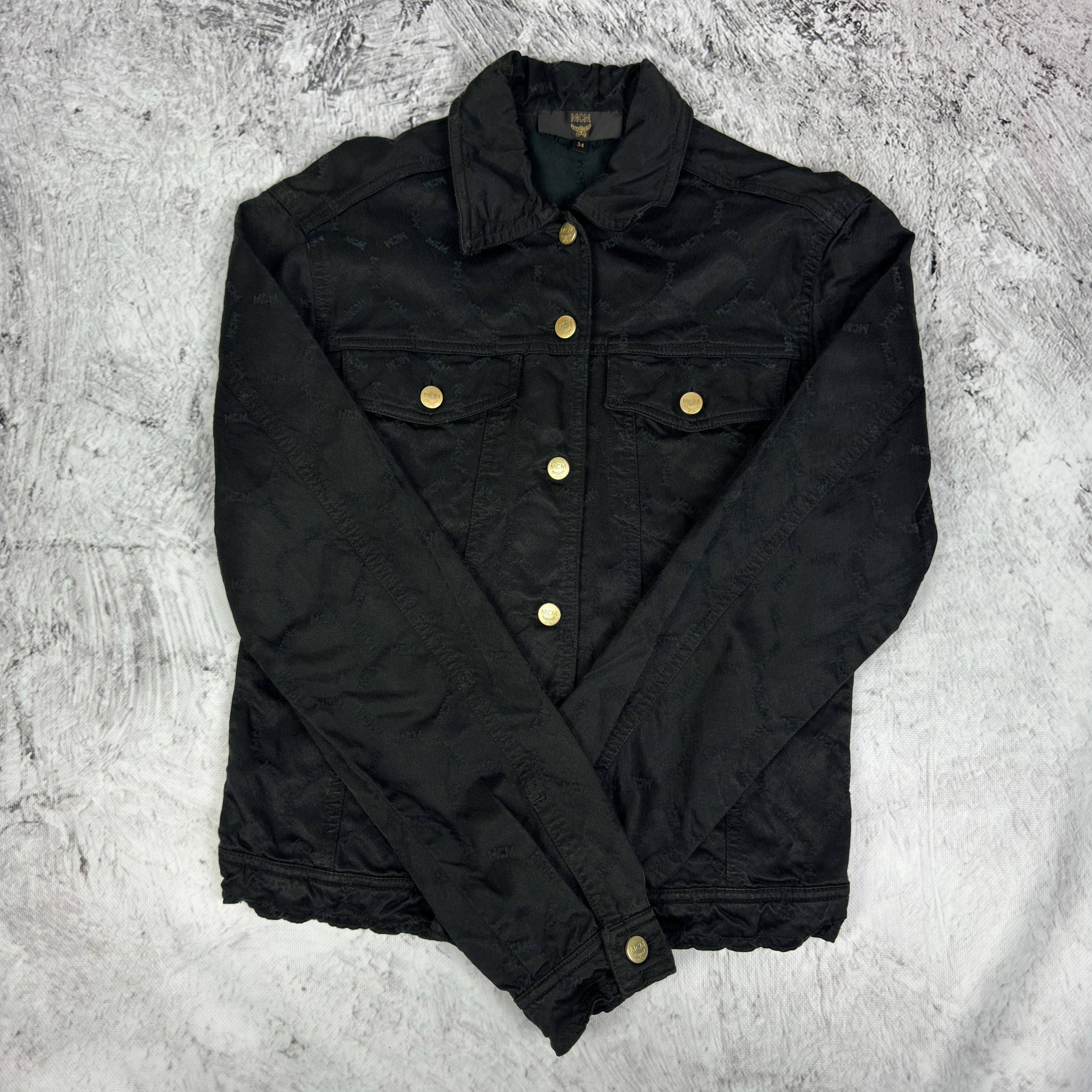 MCM Vintage MCM Men's Black Cotton Monogram Biker Moto Jacket 34 Size US M / EU 48-50 / 2 - 2 Thumbnail