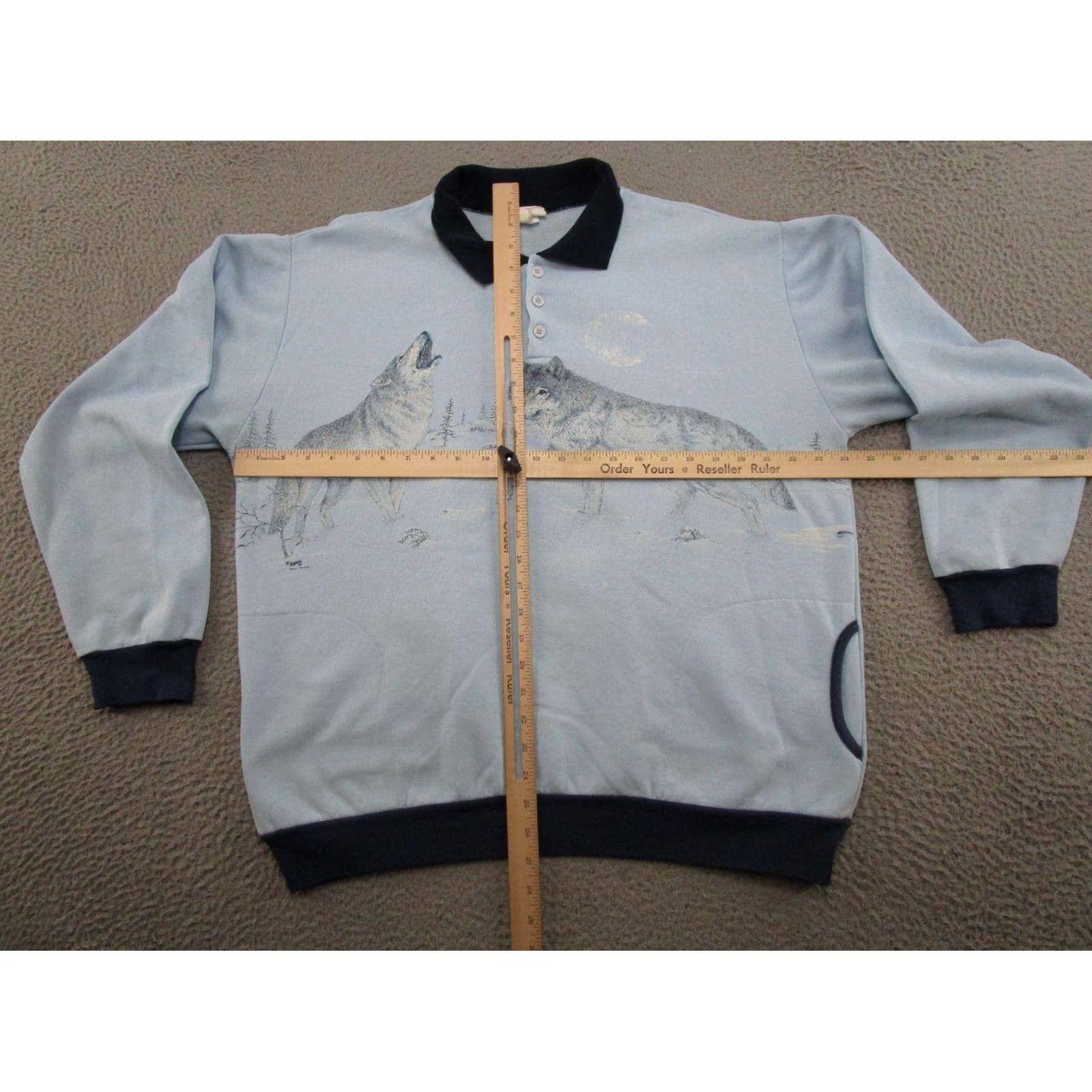 Vintage Vintage Artisan Wolf Graphic Henley Sweatshirt Blue Men's L 90s Sports Hooded Sweatshirt Size US L / EU 52-54 / 3 - 6 Thumbnail