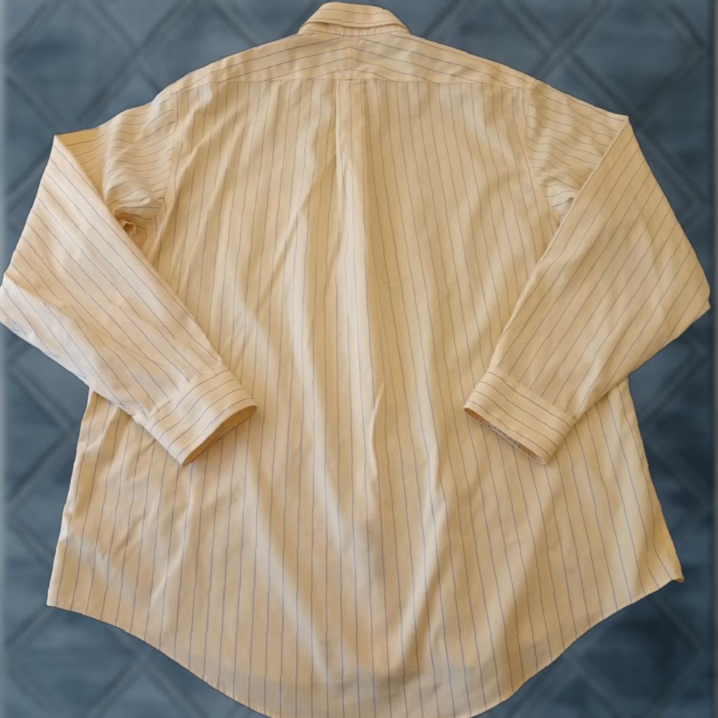 Lands' End Lands' End Shirt Mens 17 Yellow Blue Striped Long Sleeve Button-Down Dress Shirt Mens Regular Size 17 Yellow Striped Vintage No Size US XL / EU 56 / 4 - 1 Thumbnail