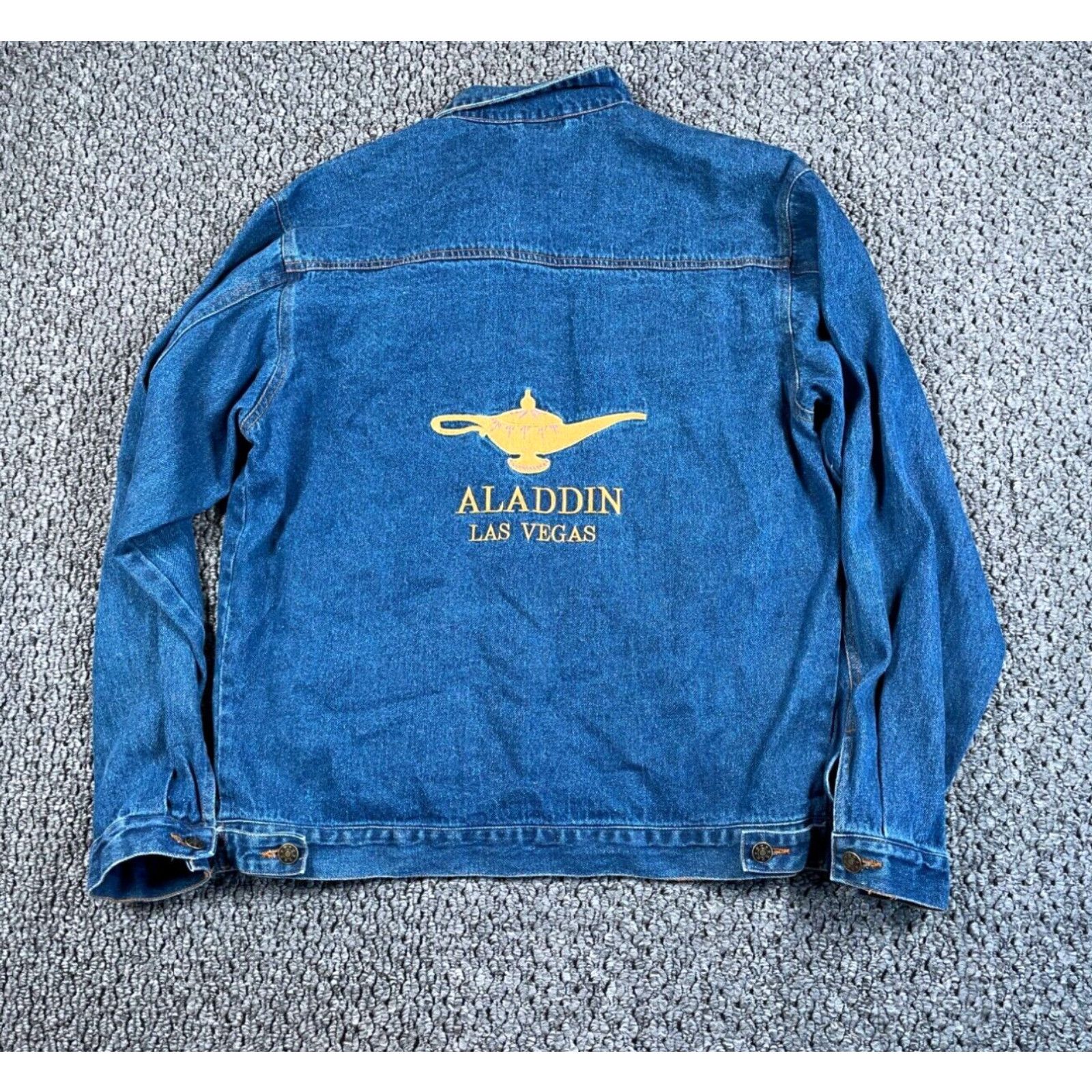 Vintage VTG Aladdin Las Vegas Jean Jacket Adult Medium Blue Denim Emrboidered Trucker Grailed