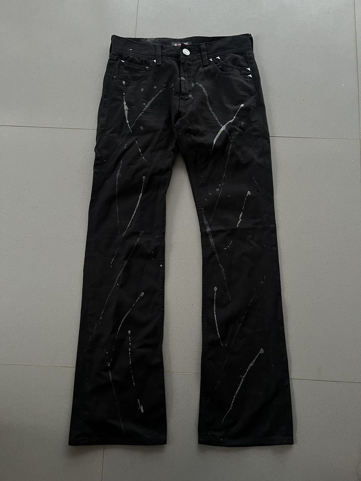 JAPANESE SORRIDERE FLARE BOOT CUT DENIM BLACK PAINT STAIN