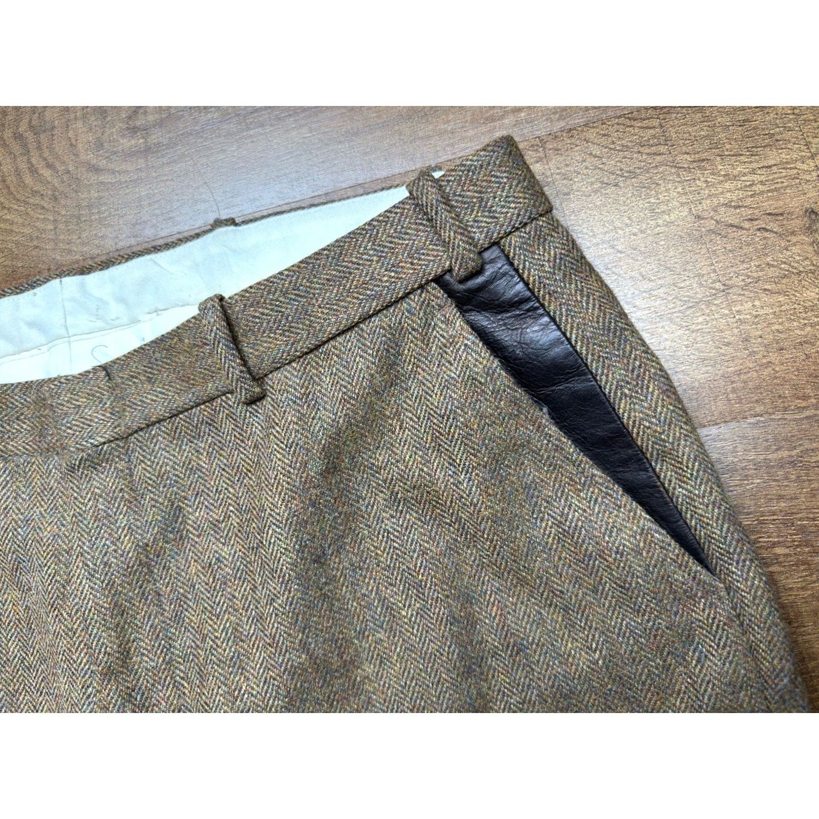 Orvis VINTAGE Orvis Mens Pants 38x30 Wool Tweed Suede Trim Herringbone 90s Chino/Cuffed Brown Mens Size US 38 / EU 54 - 6 Thumbnail