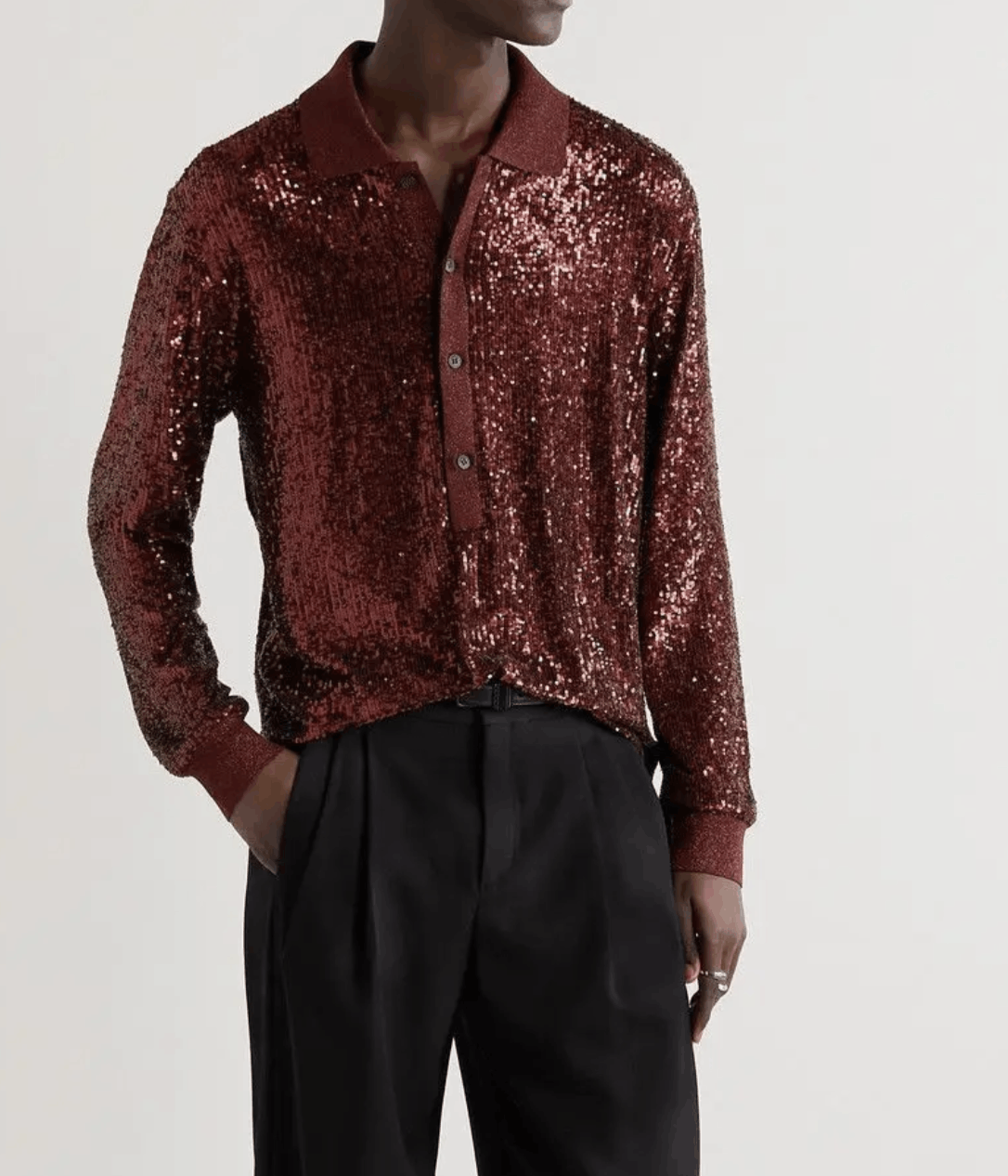 Saint Laurent Paris o1rshd1 Sequinned Sequin Long Sleeve Polo Shirt in Red Size US XL / EU 56 / 4 - 1 Thumbnail