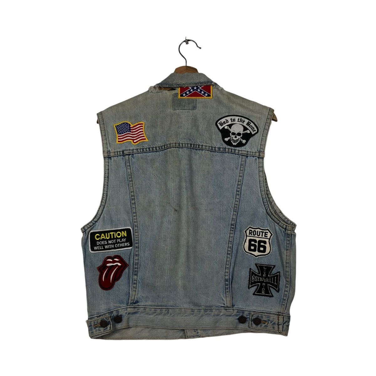 Japanese Brand 🔥DISTRESSED DENIM TANK TOP SLEEVELESS BIG JOHN USA PATCHES Size US M / EU 48-50 / 2 - 10 Thumbnail