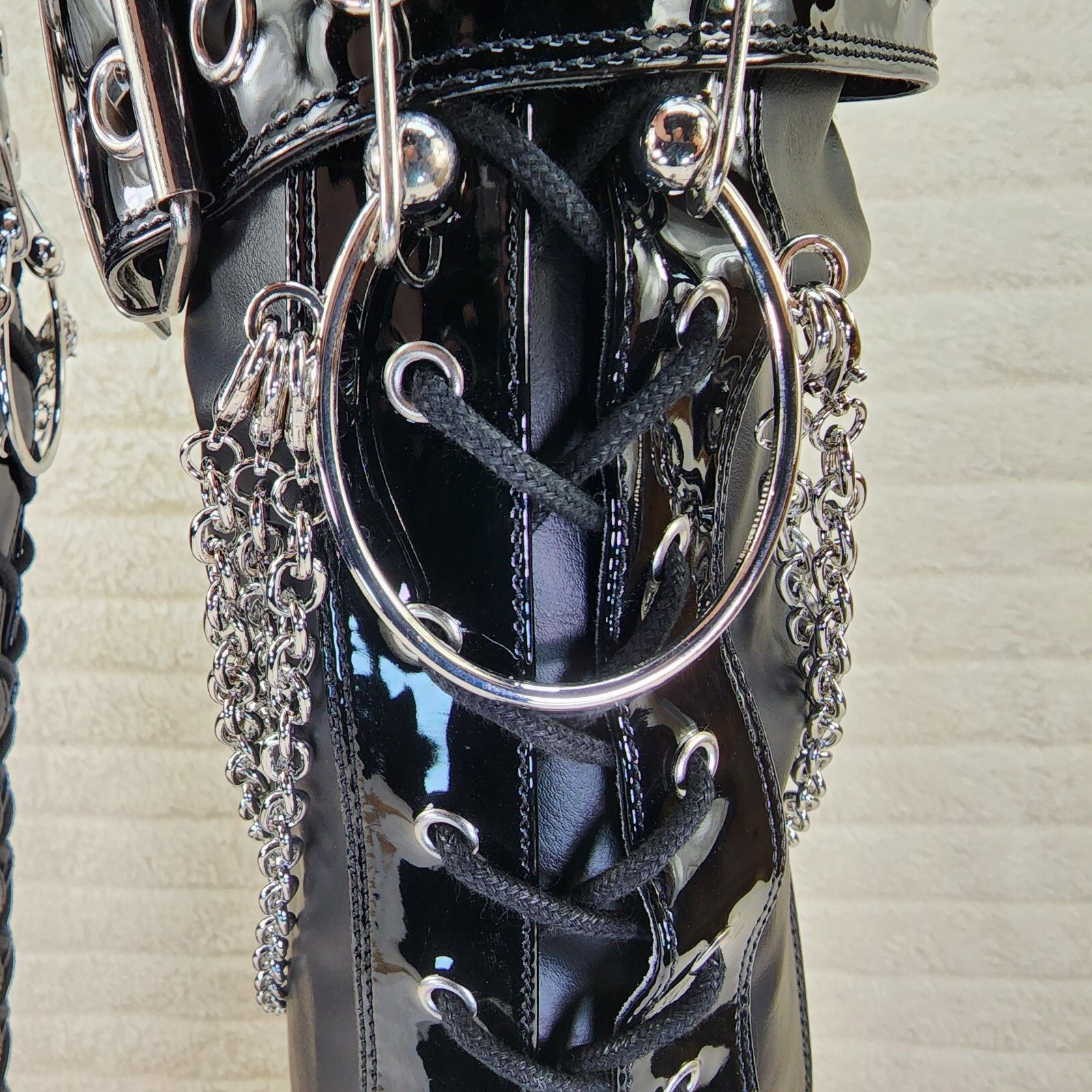 Other Bratty 304 Zipper Strap Buckle Biker Goth Punk Lace Up Thigh Size US 12 / IT 42 - 9 Thumbnail