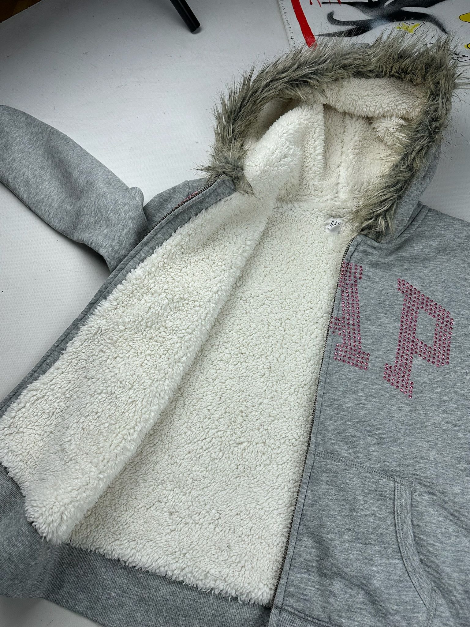 Gap rhinestones logo Zip Fur Hoodie LGB holister style Size S / US 4 / IT 40 - 2 Thumbnail